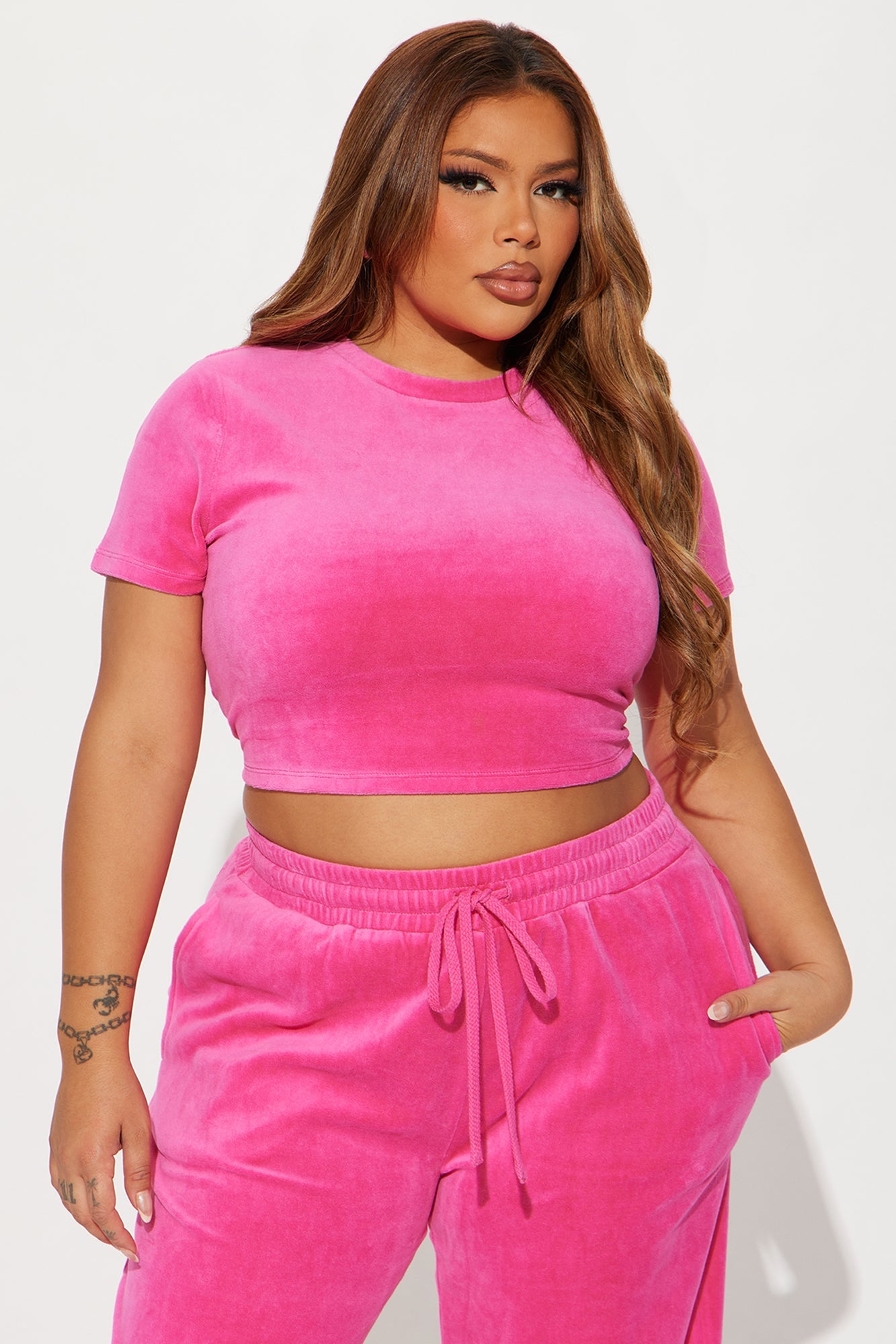 OG Trendsetter Velour Baby Tee Set - Bubblegum Pink