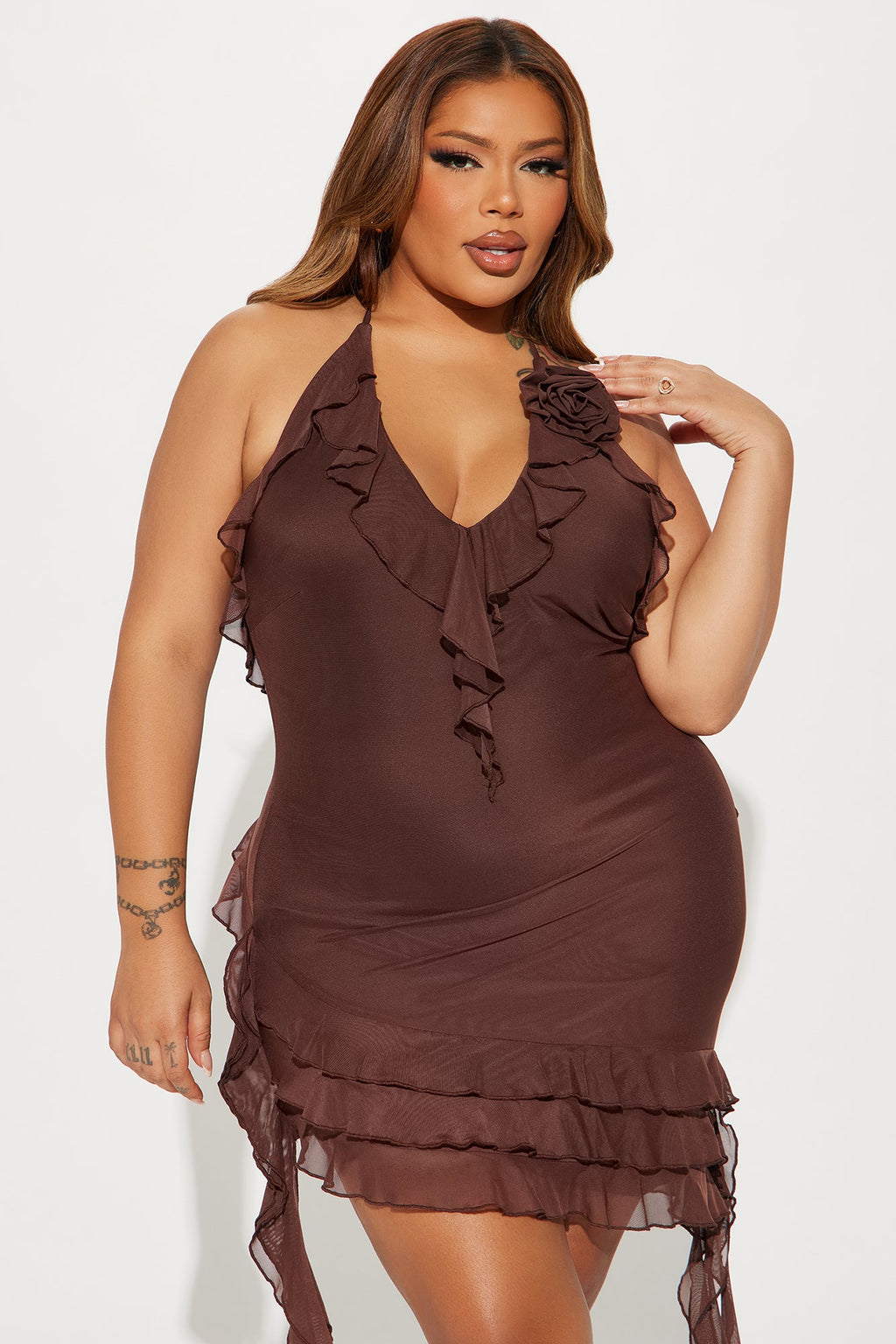 Paris Life Mesh Mini Dress - Chocolate