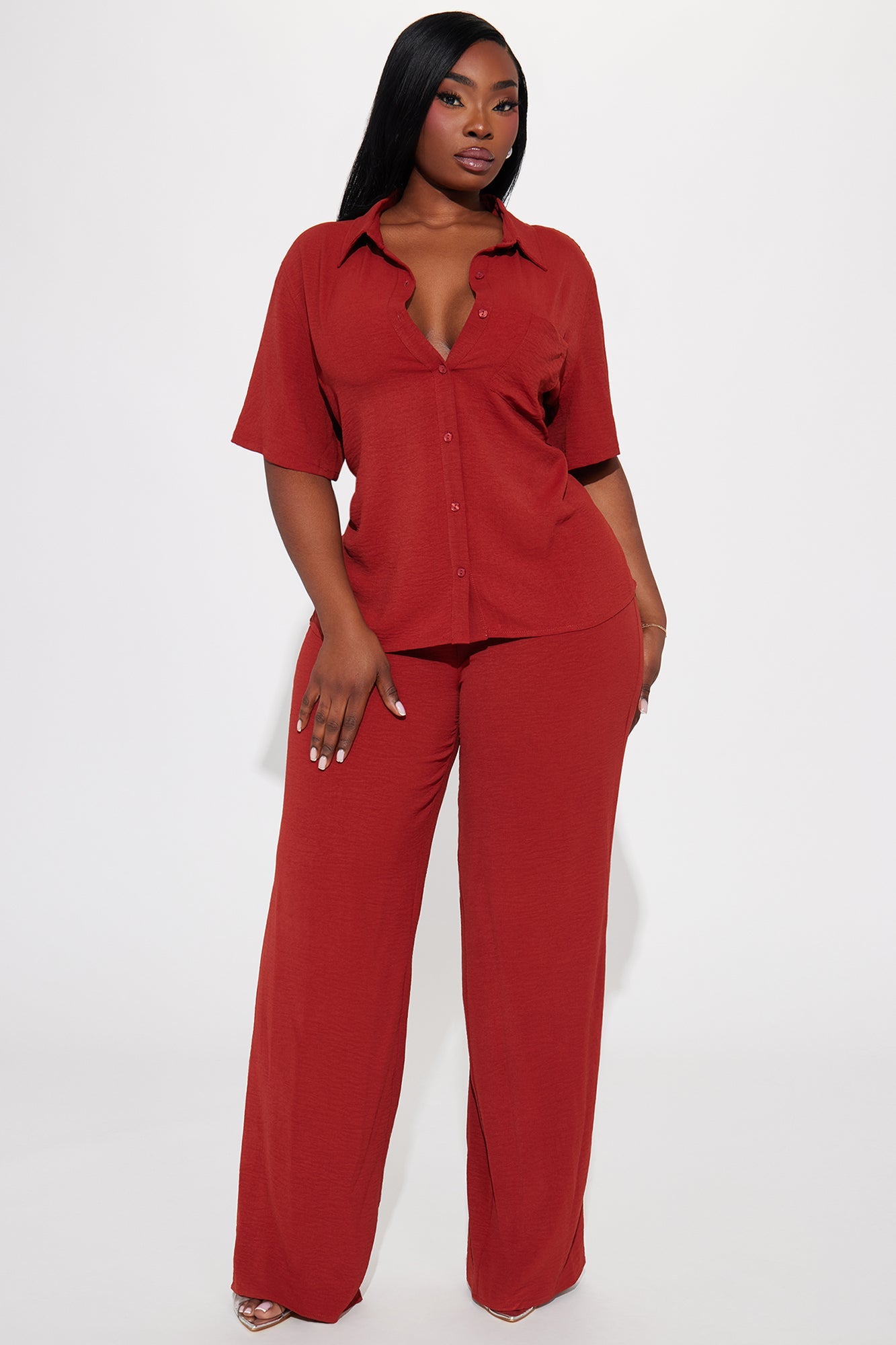 Makenzie Short Sleeve Pant Set - Rust