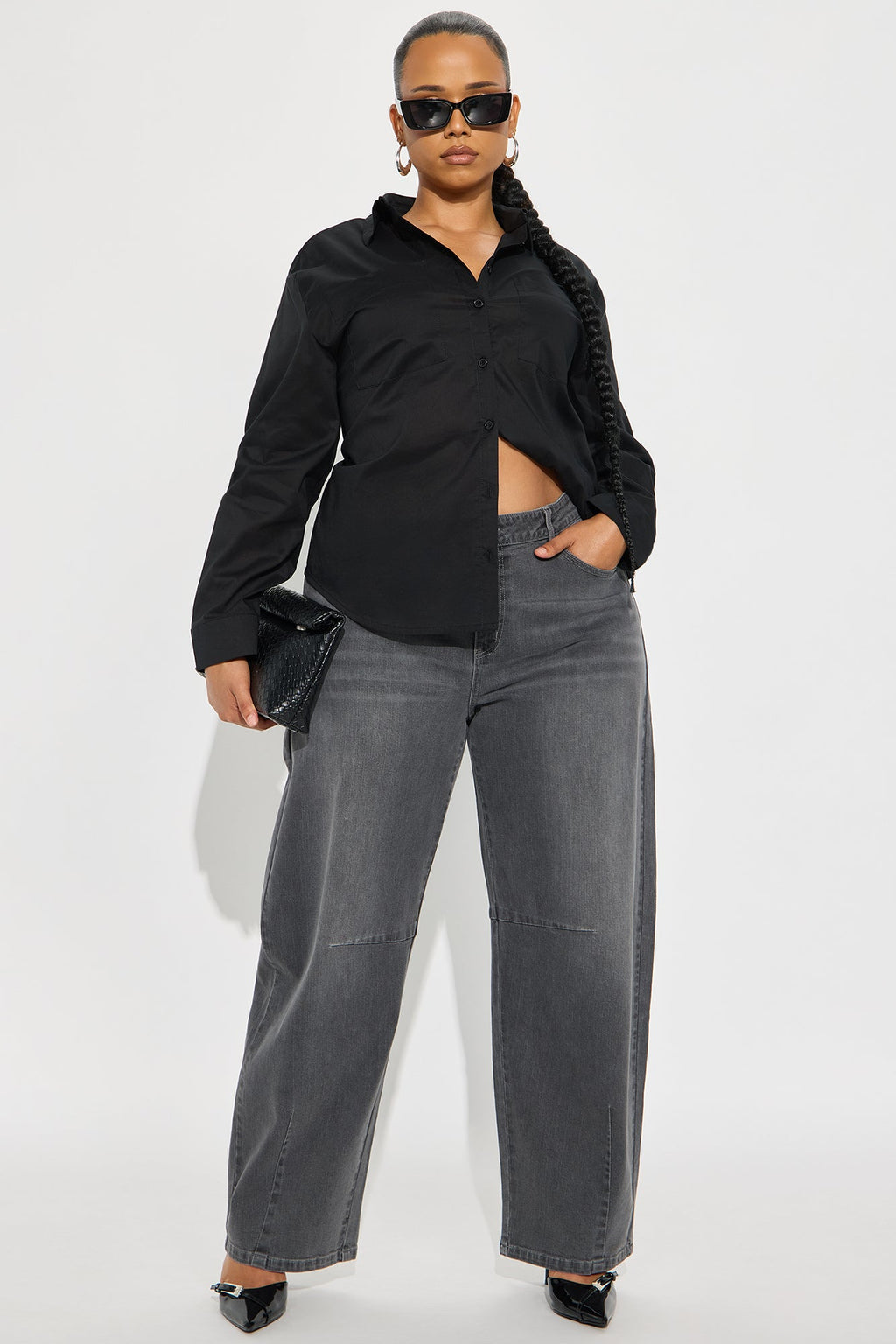 Break It Off Barrel Leg Jeans - Dark Grey