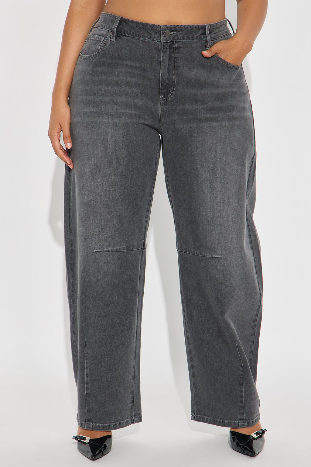 Break It Off Barrel Leg Jeans - Dark Grey