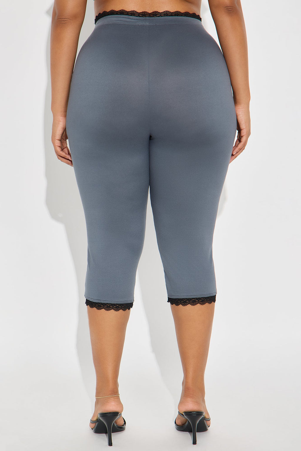 Valentina Solid Lace Trim Capri Legging - Charcoal