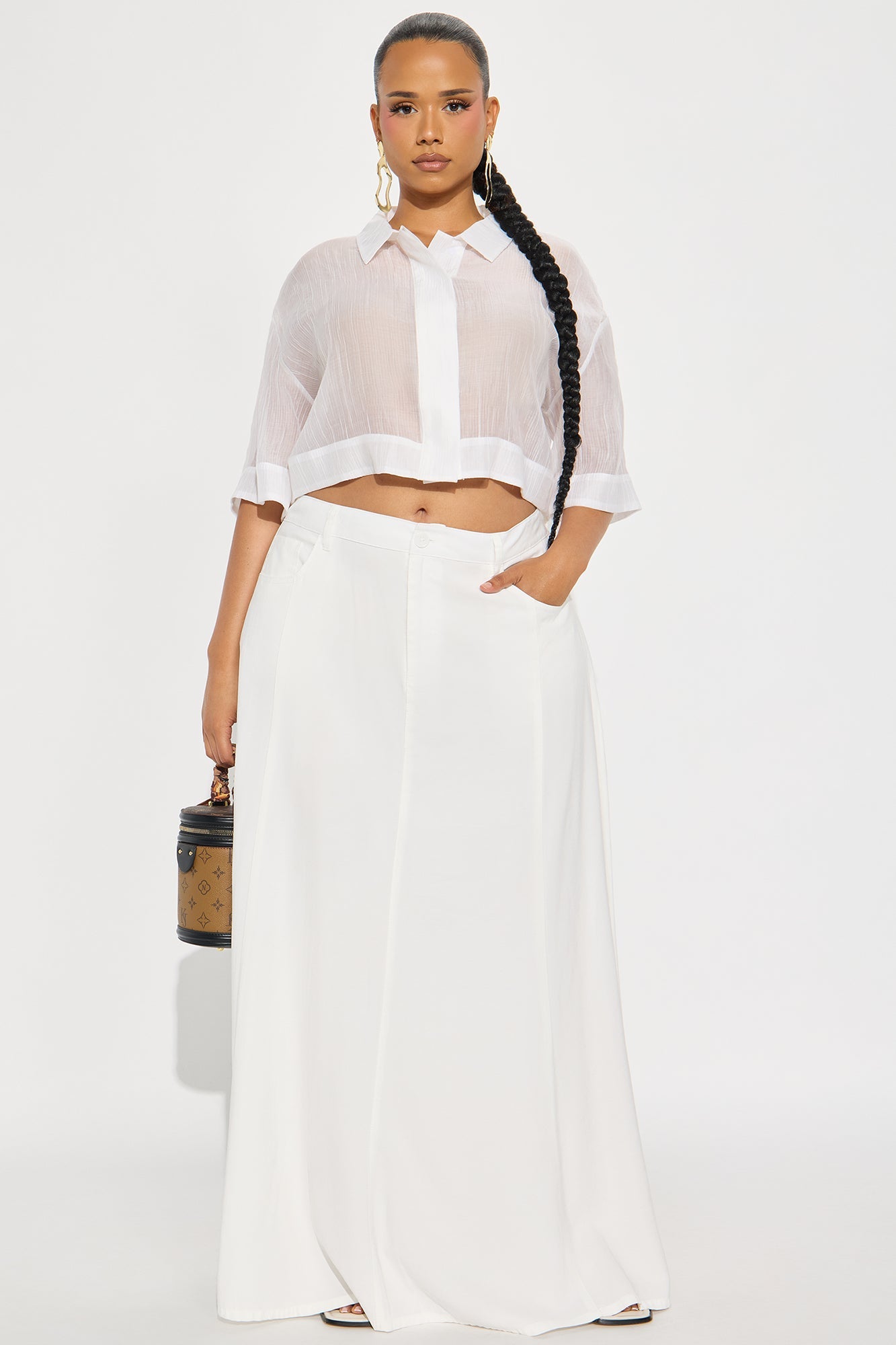 Harlow Maxi A Line Pleated Rayon Blend Skirt - Ivory