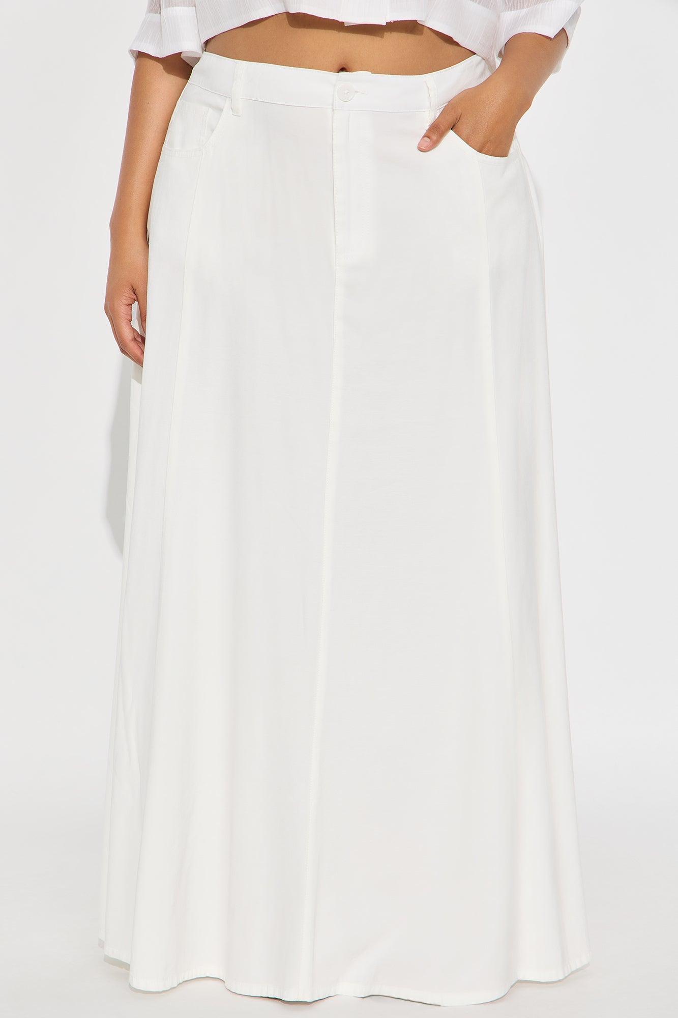 Harlow Maxi A Line Pleated Rayon Blend Skirt - Ivory