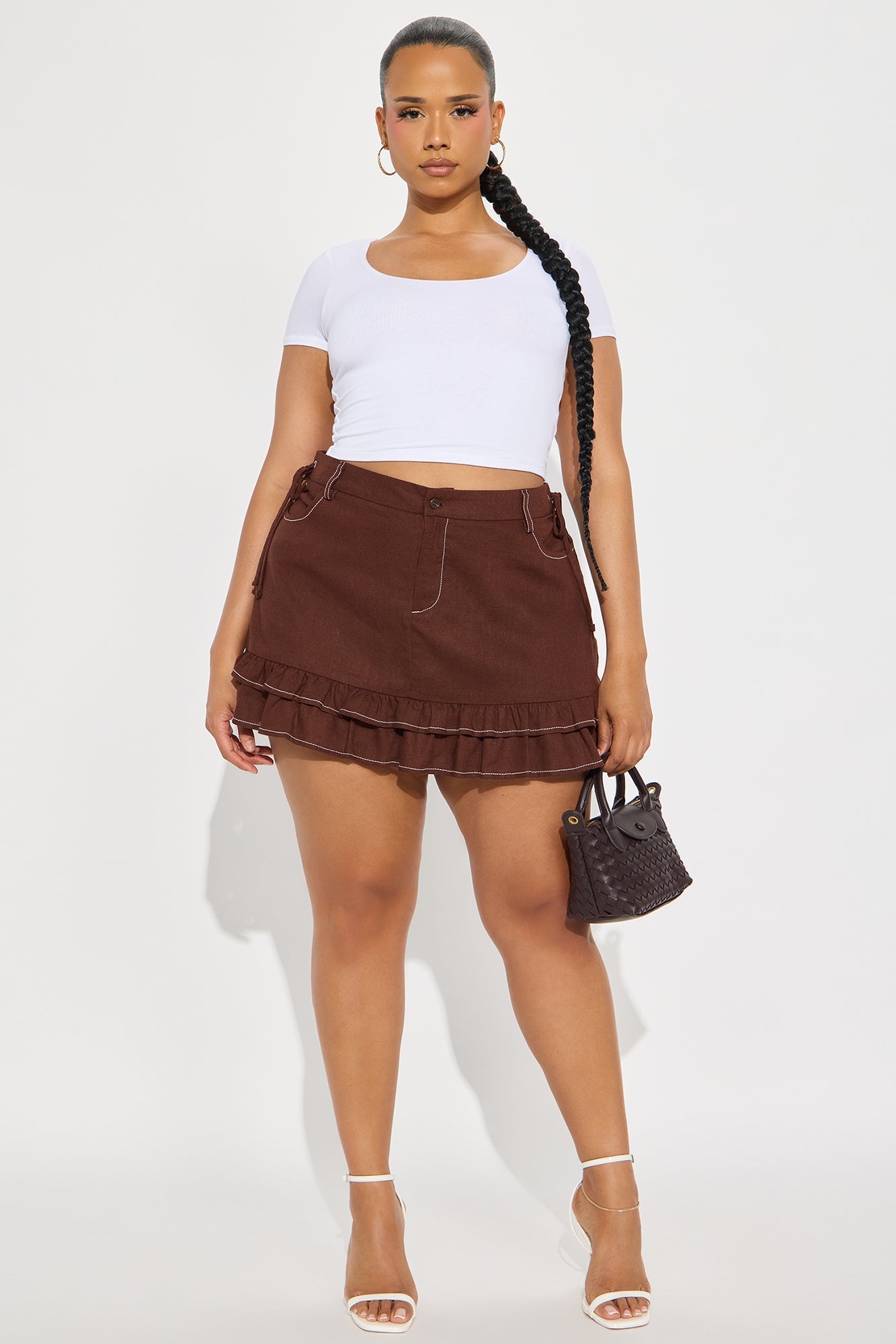 Alaina Ruffle Hem Mini Skirt - Brown