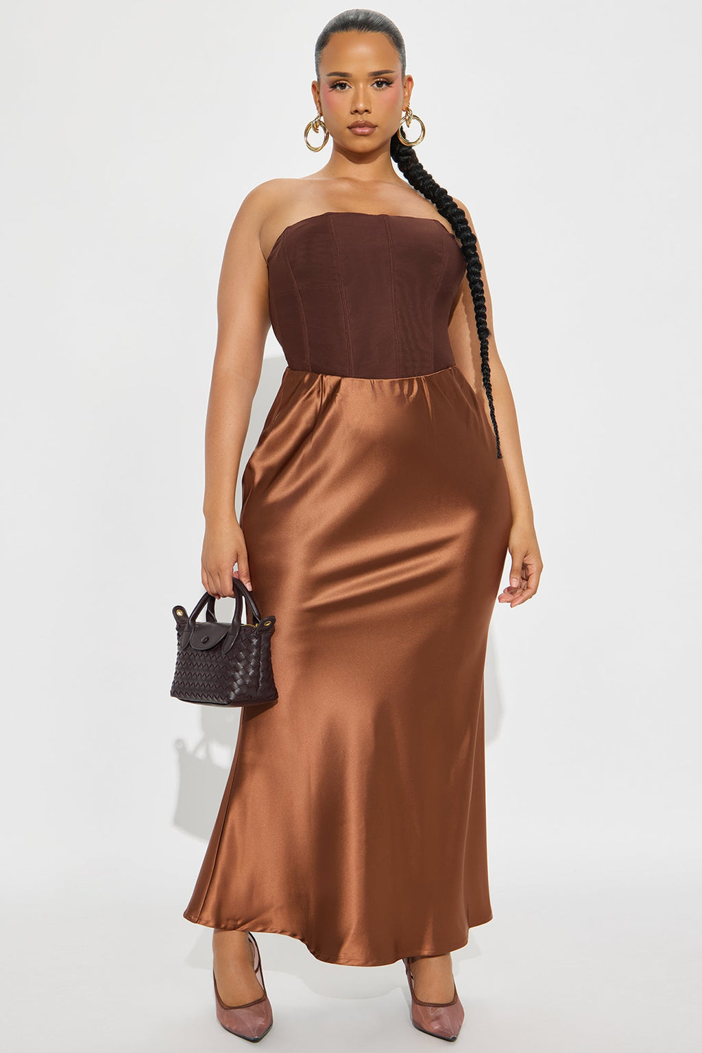 Kylie Satin Bias Cut Maxi Skirt - Cognac