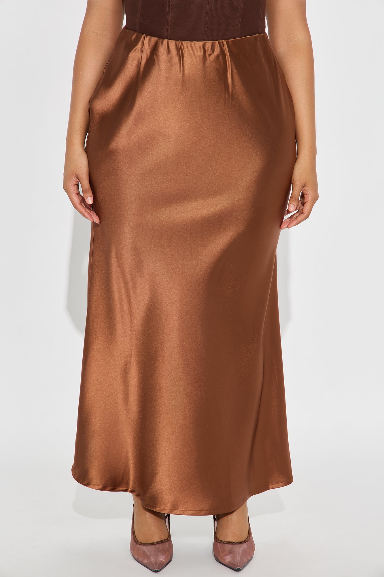 Kylie Satin Bias Cut Maxi Skirt - Cognac