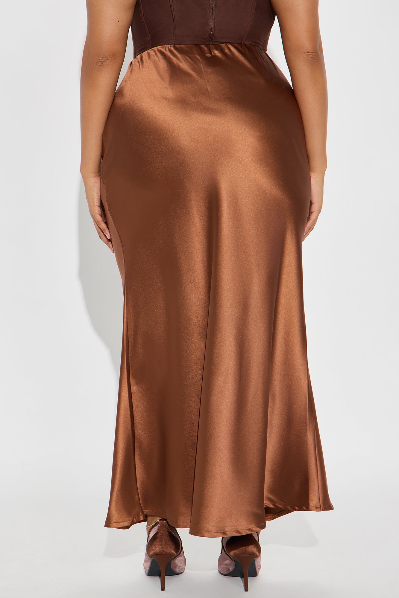 Kylie Satin Bias Cut Maxi Skirt - Cognac