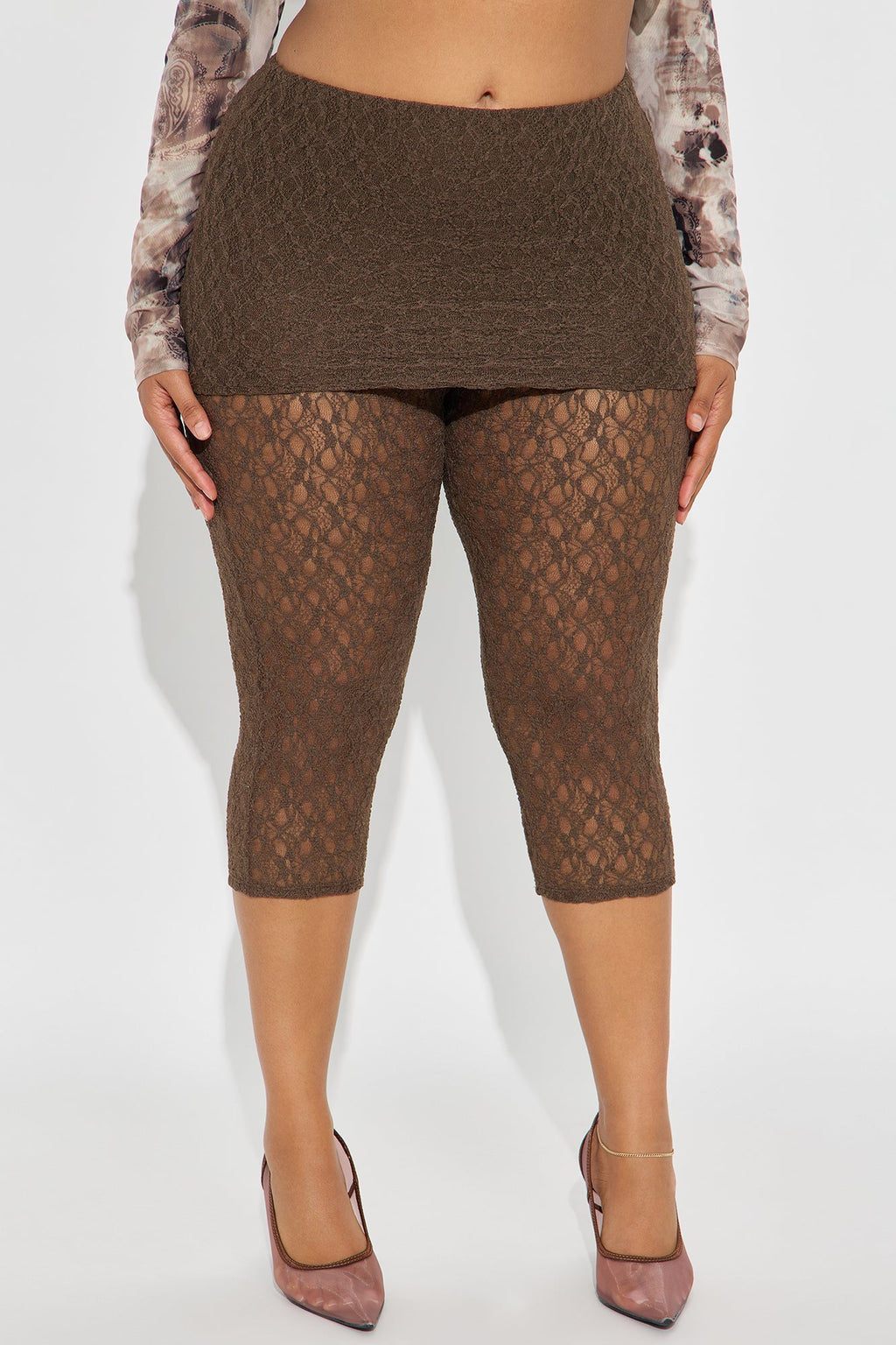 Raylene Mid Rise Lace Capri Legging - Chocolate