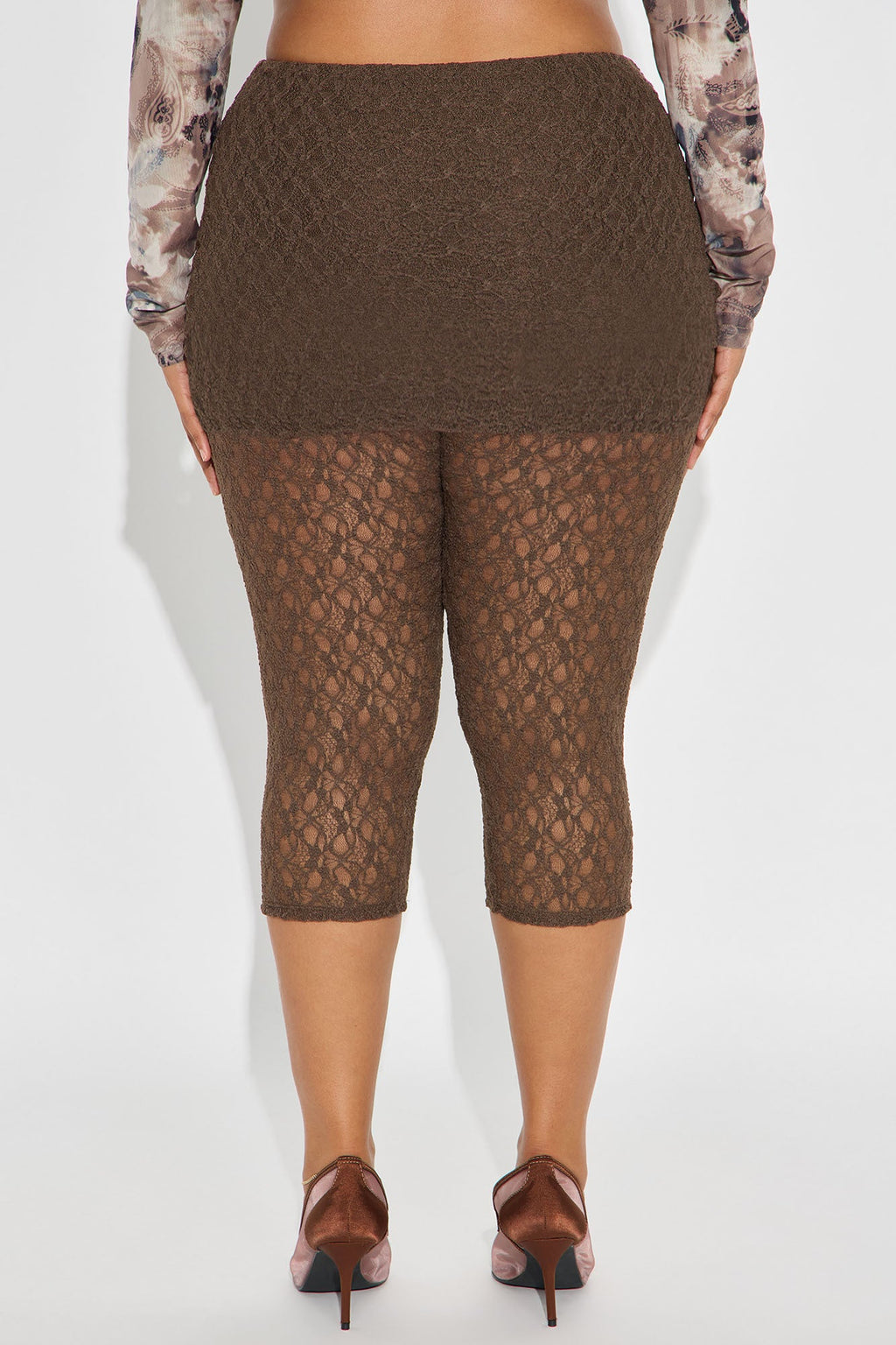 Raylene Mid Rise Lace Capri Legging - Chocolate