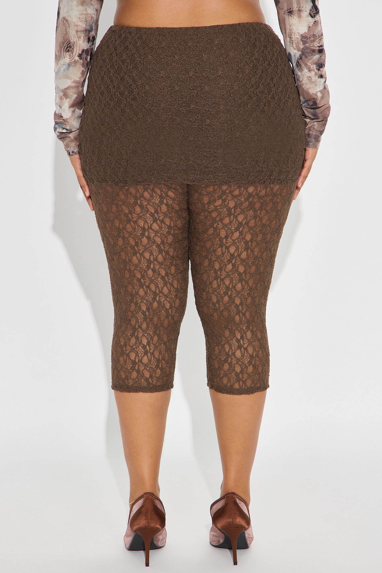Raylene Mid Rise Lace Capri Legging - Chocolate