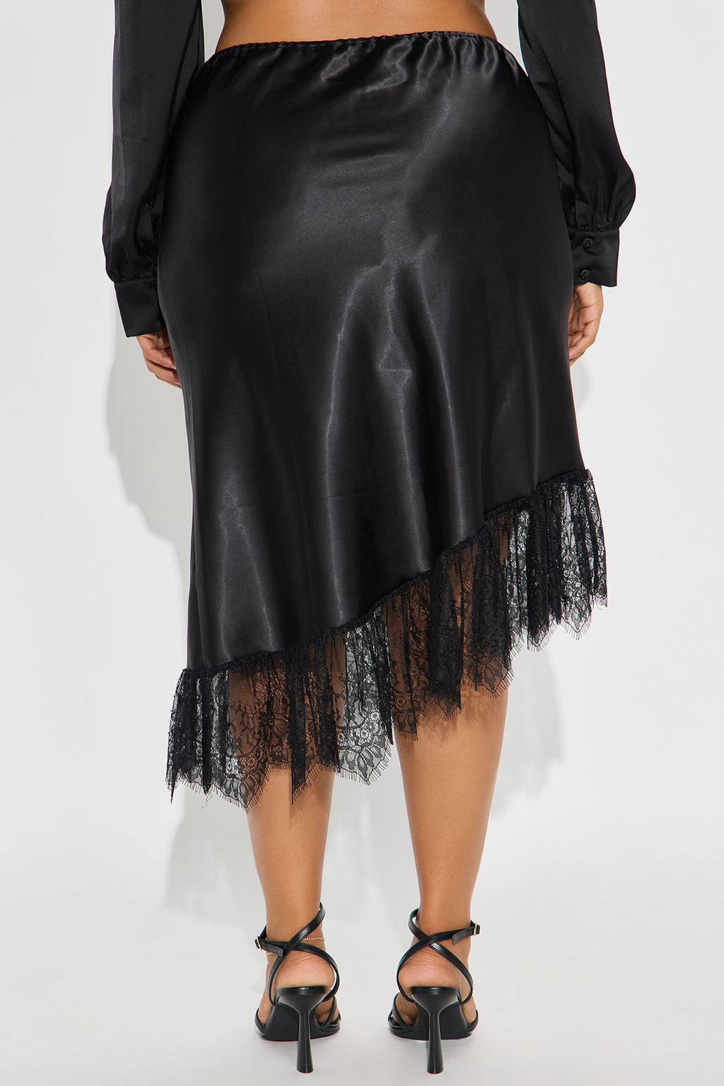 Dahlia Asymmetrical Satin Midi Skirt - Black