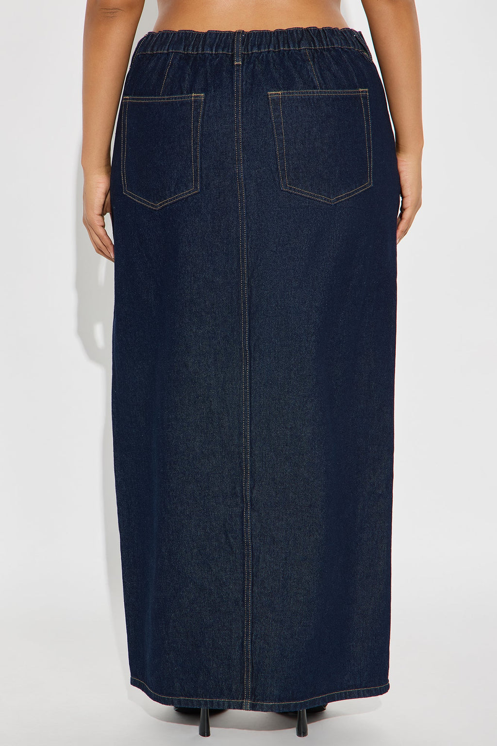 Miranda Denim Front Slit Midi Skirt - Dark Wash