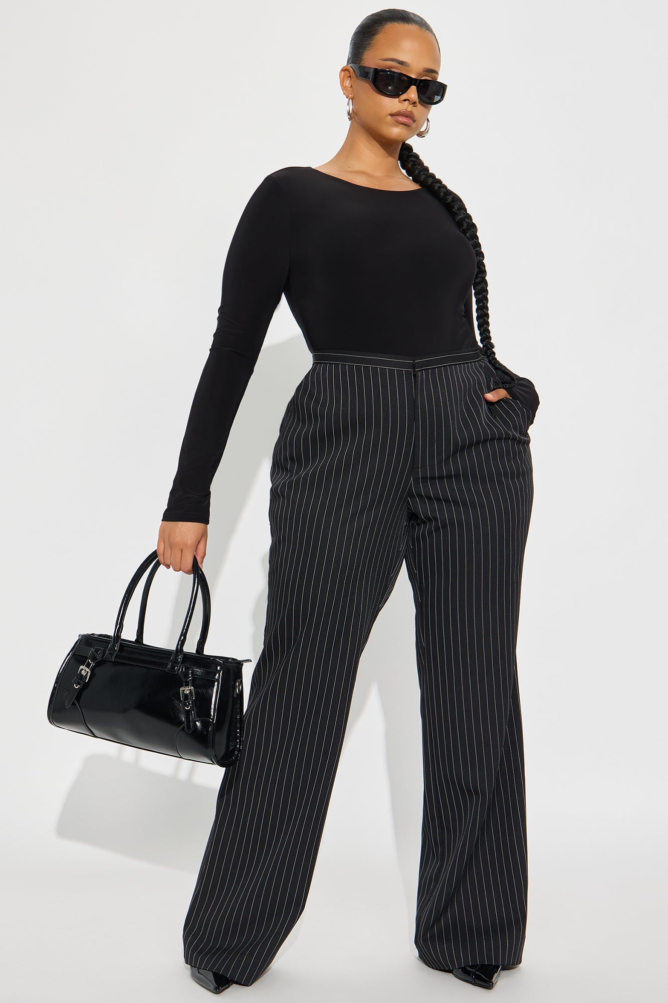 Madalyn Pinstripe Wide Leg Pant - Black