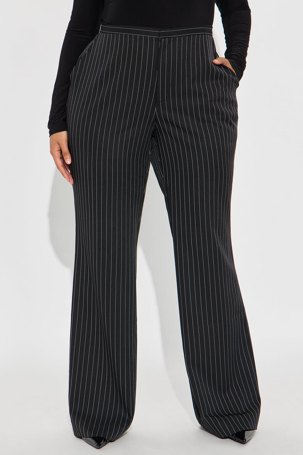 Madalyn Pinstripe Wide Leg Pant - Black