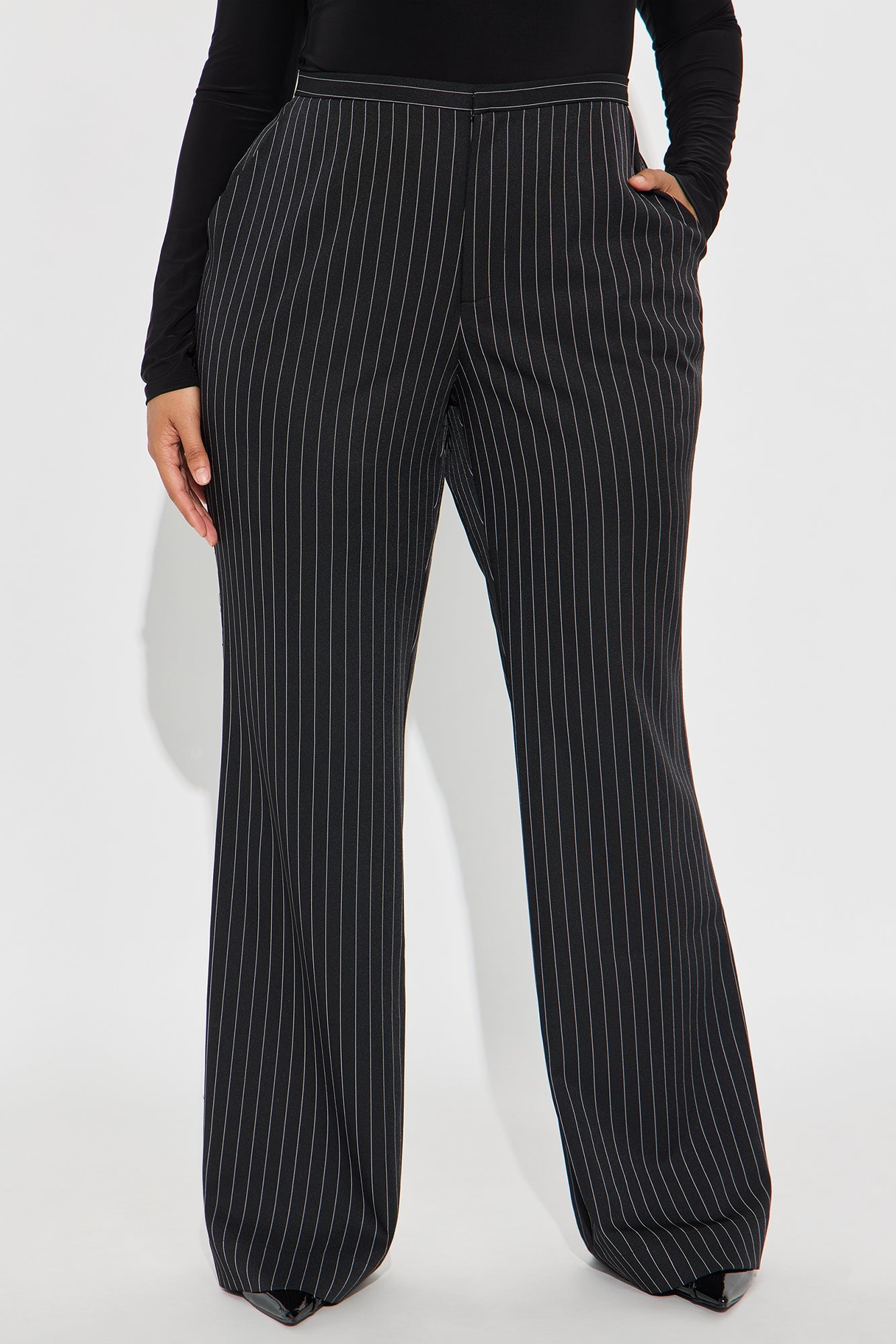 Madalyn Pinstripe Wide Leg Pant - Black