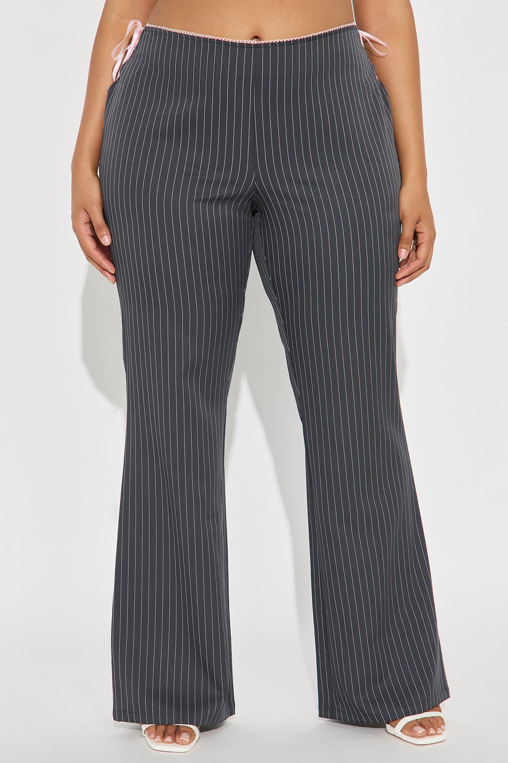 Sweet And Sassy Lace Up Pinstripe Flare Pant - Charcoal