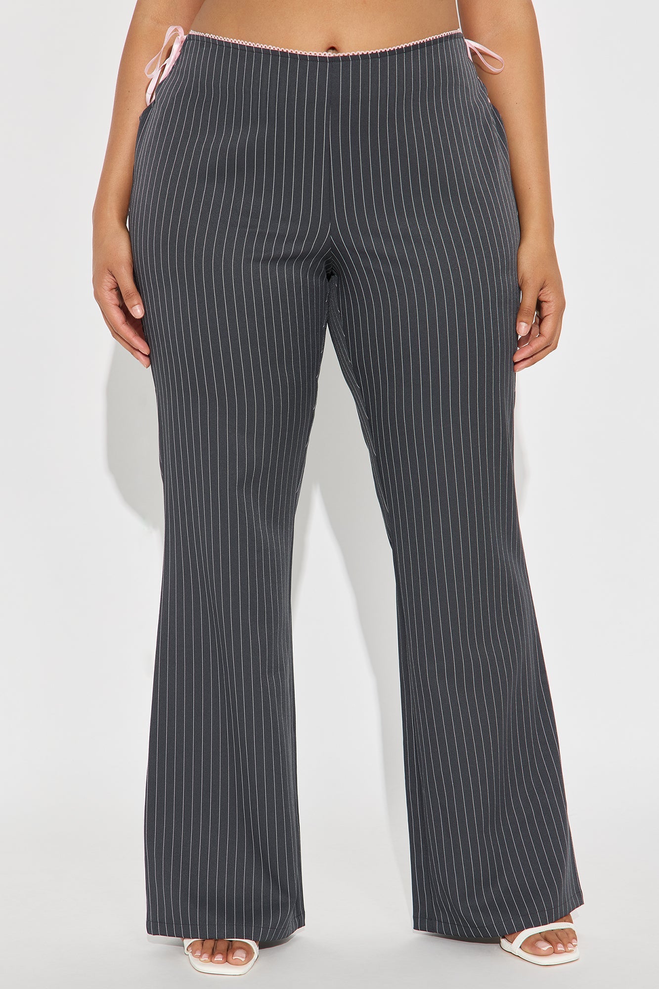 Sweet And Sassy Lace Up Pinstripe Flare Pant - Charcoal