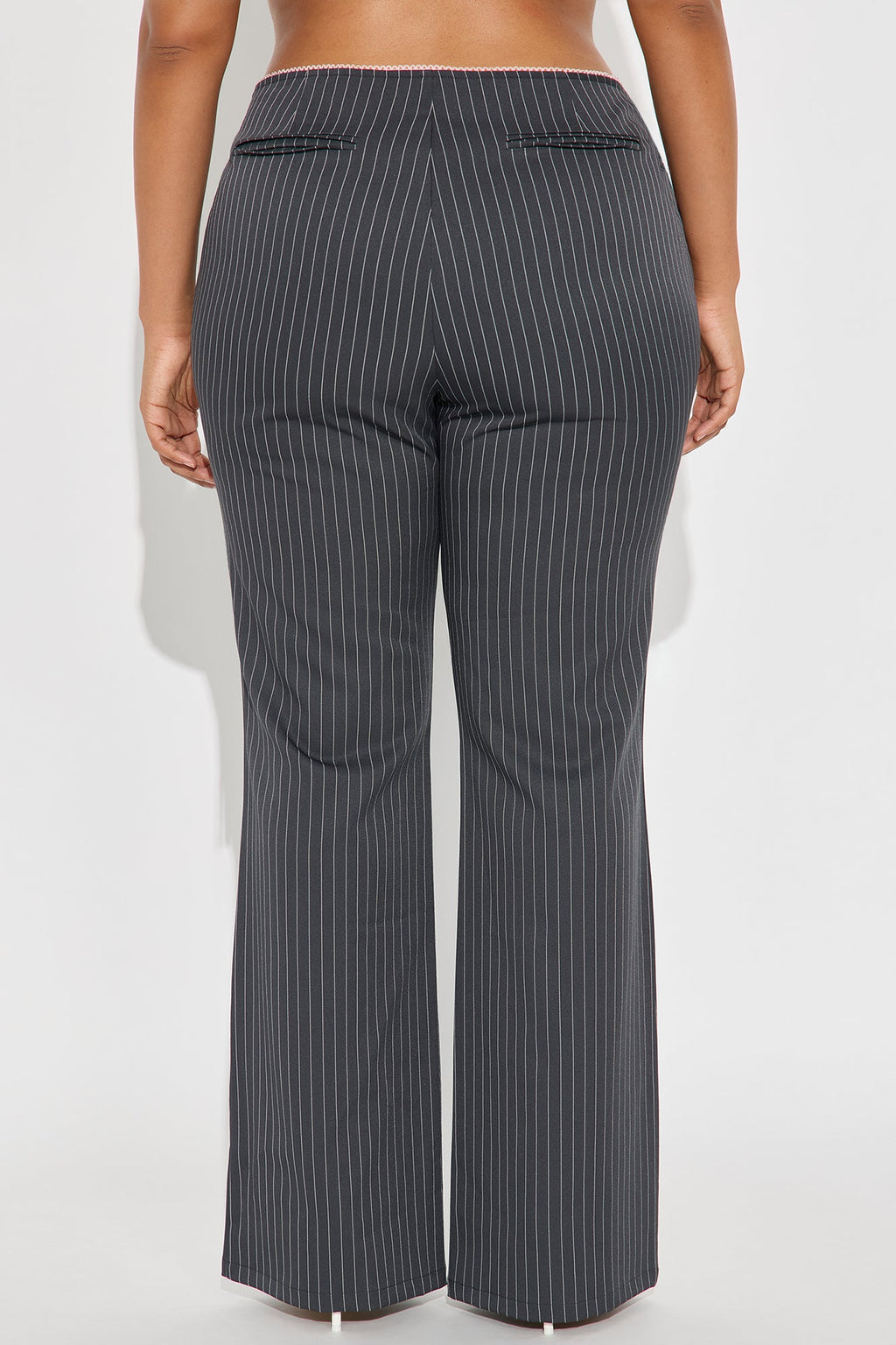 Sweet And Sassy Lace Up Pinstripe Flare Pant - Charcoal