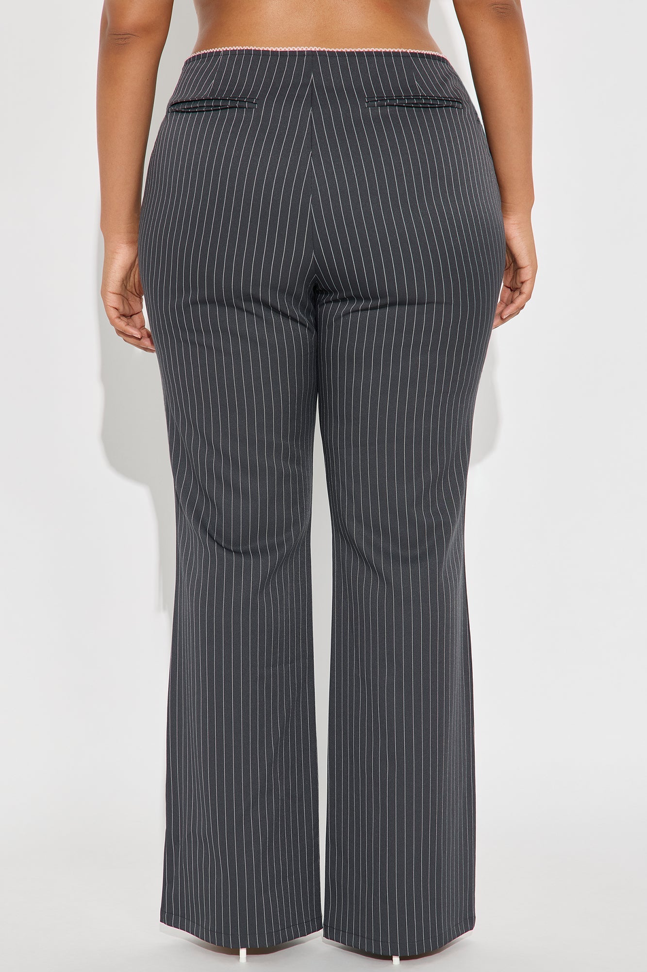 Sweet And Sassy Lace Up Pinstripe Flare Pant - Charcoal