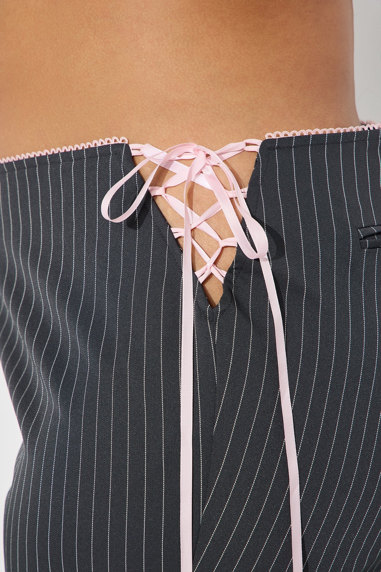 Sweet And Sassy Lace Up Pinstripe Flare Pant - Charcoal