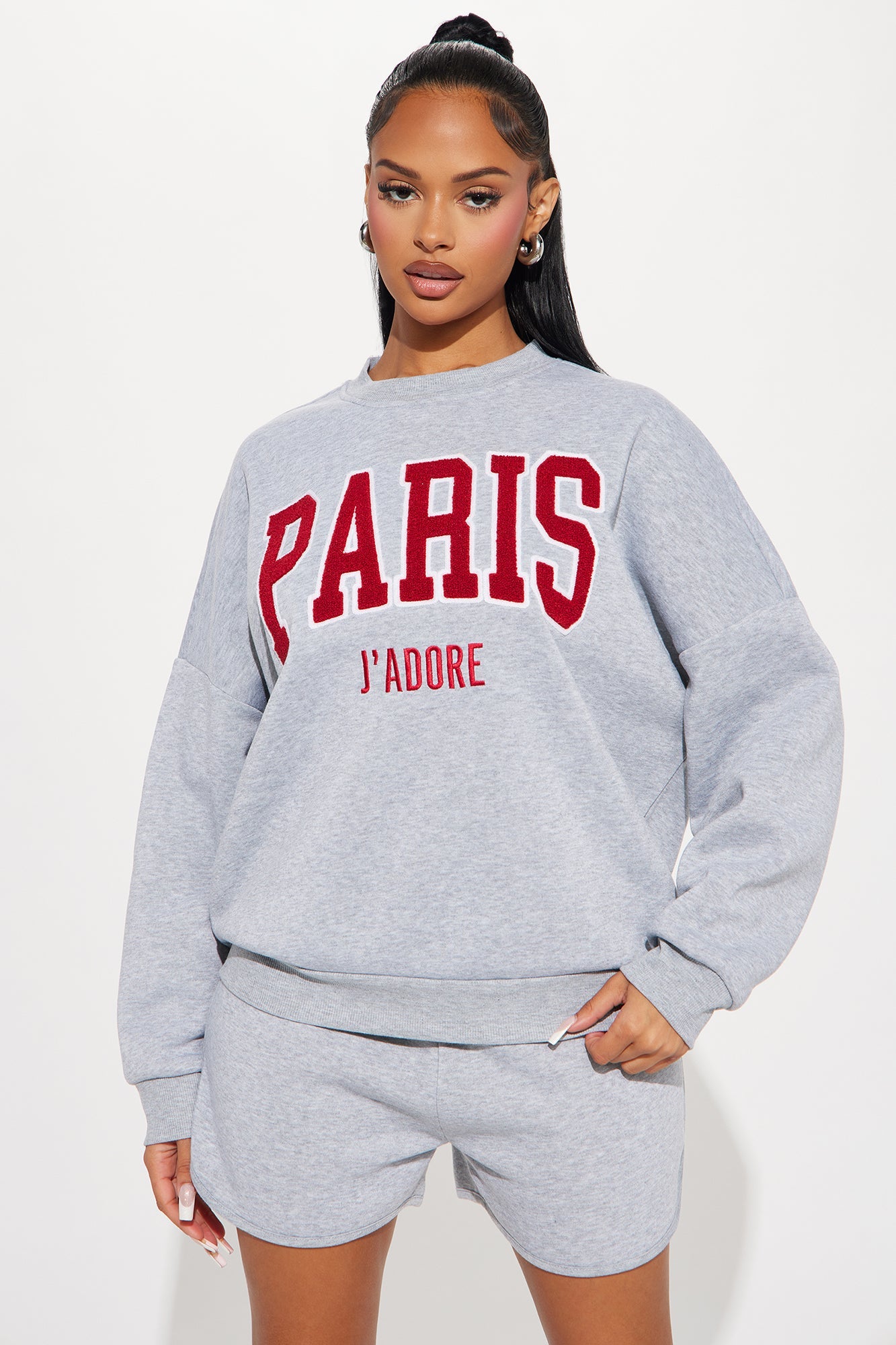 When In Paris Fleece Short Set - Grey