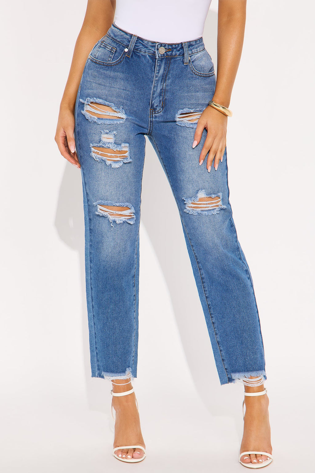 Straight Into It Ripped Straight Leg Jeans - Medium Wash