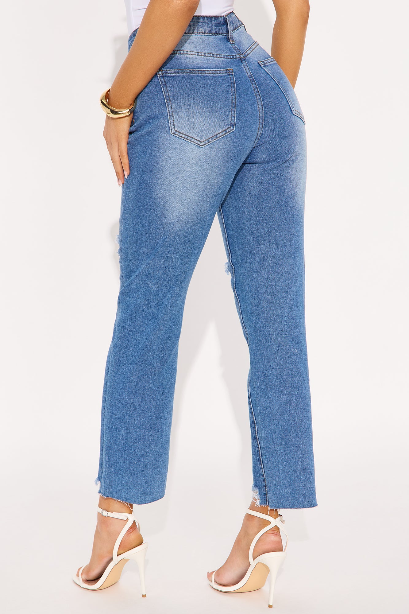 Straight Into It Ripped Straight Leg Jeans - Medium Wash