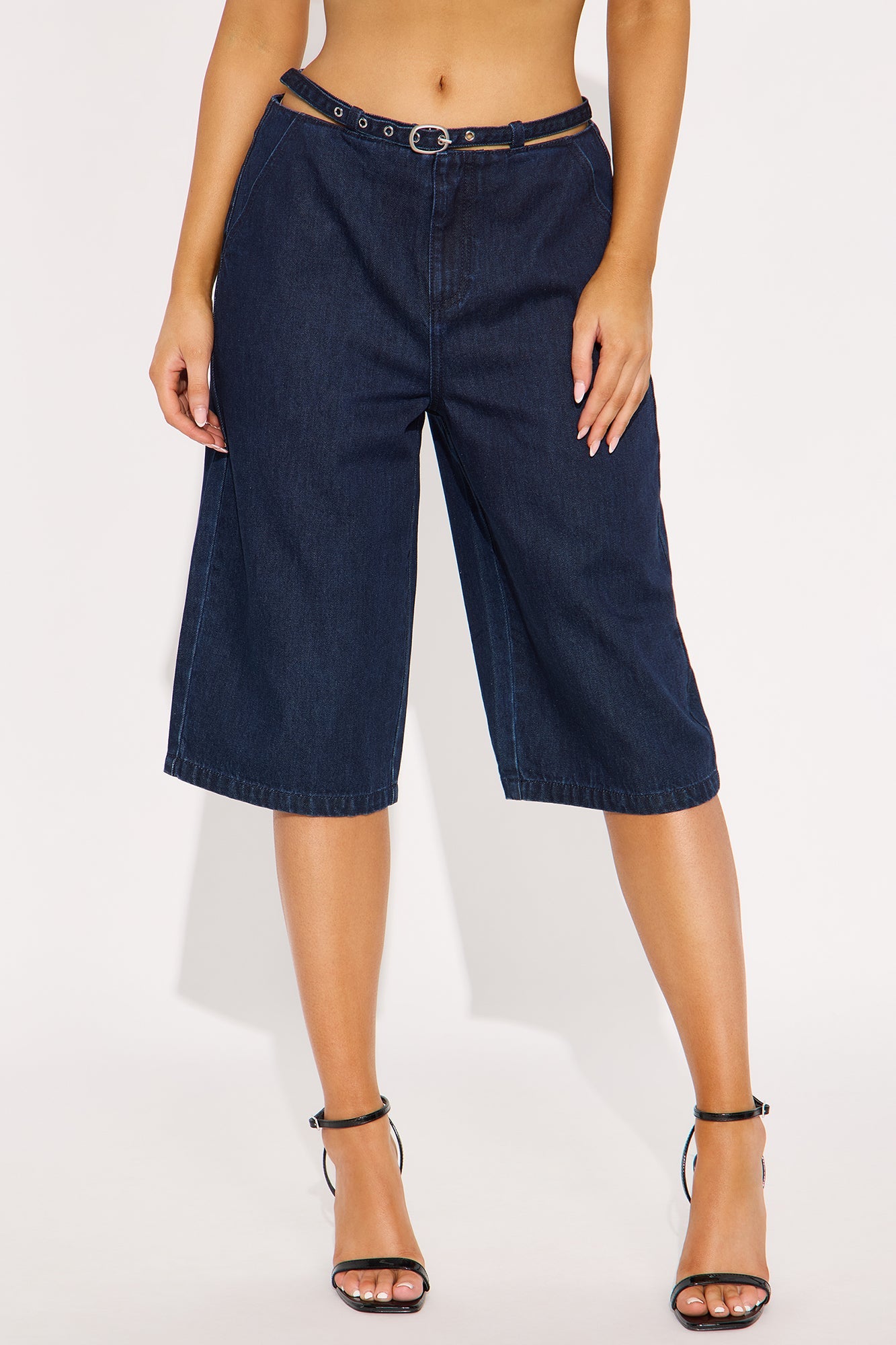 City Scenes Trouser Belted Denim Jorts - Dark Wash