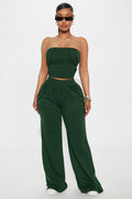Bree Strapless Wide Leg Pant Set - Hunter Green