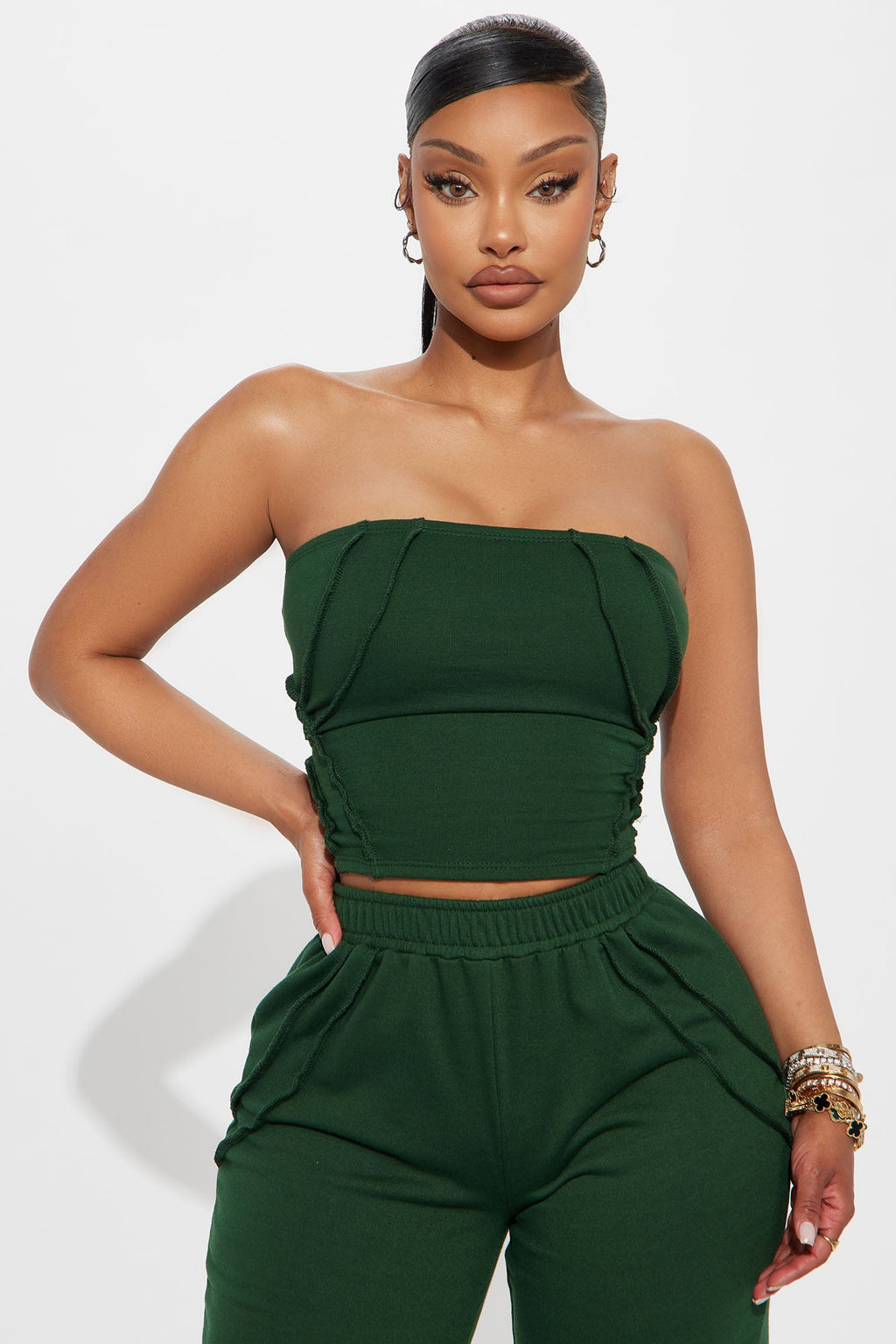 Bree Strapless Wide Leg Pant Set - Hunter Green