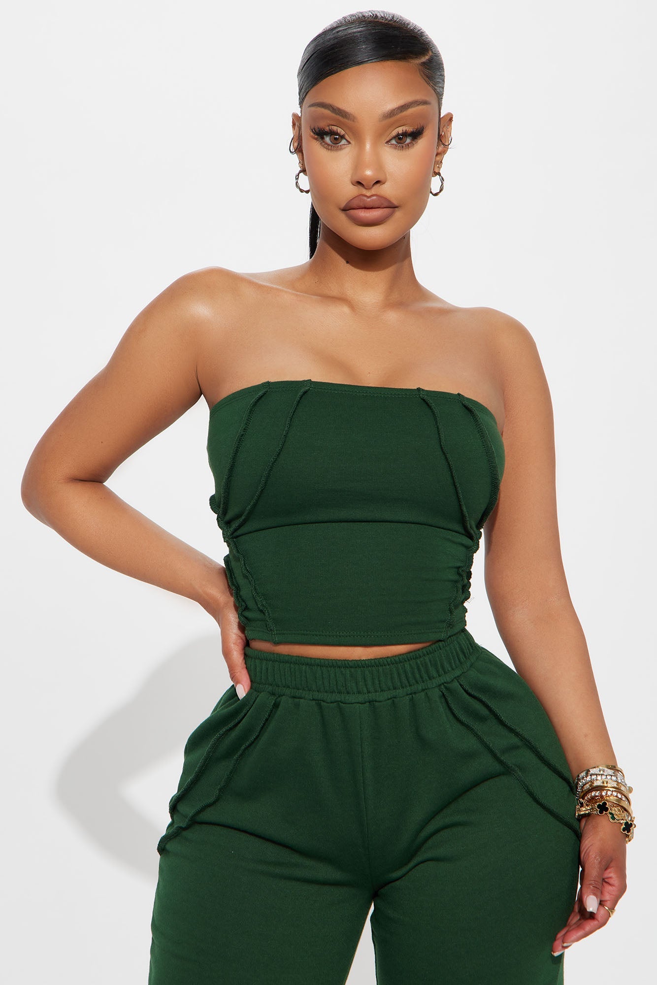 Bree Strapless Wide Leg Pant Set - Hunter Green