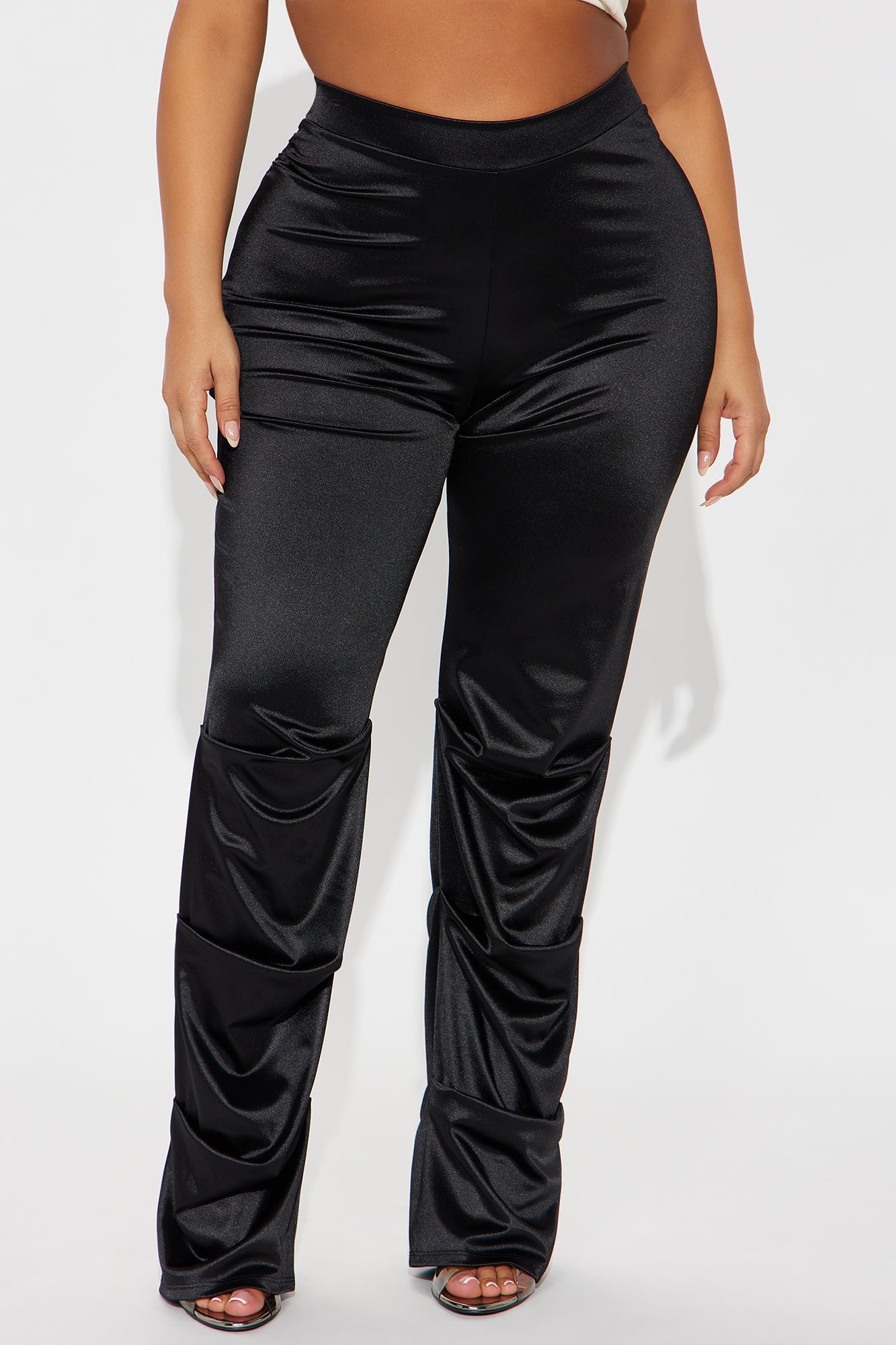 Aria High Rise Satin Stacked Pant - Black
