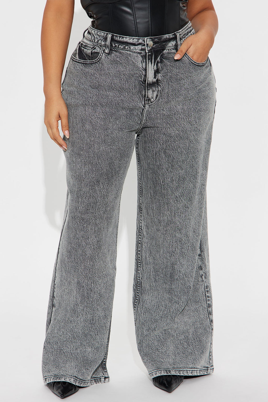 Zora Acid Wash Wide Leg Jeans - Acid Wash Grey