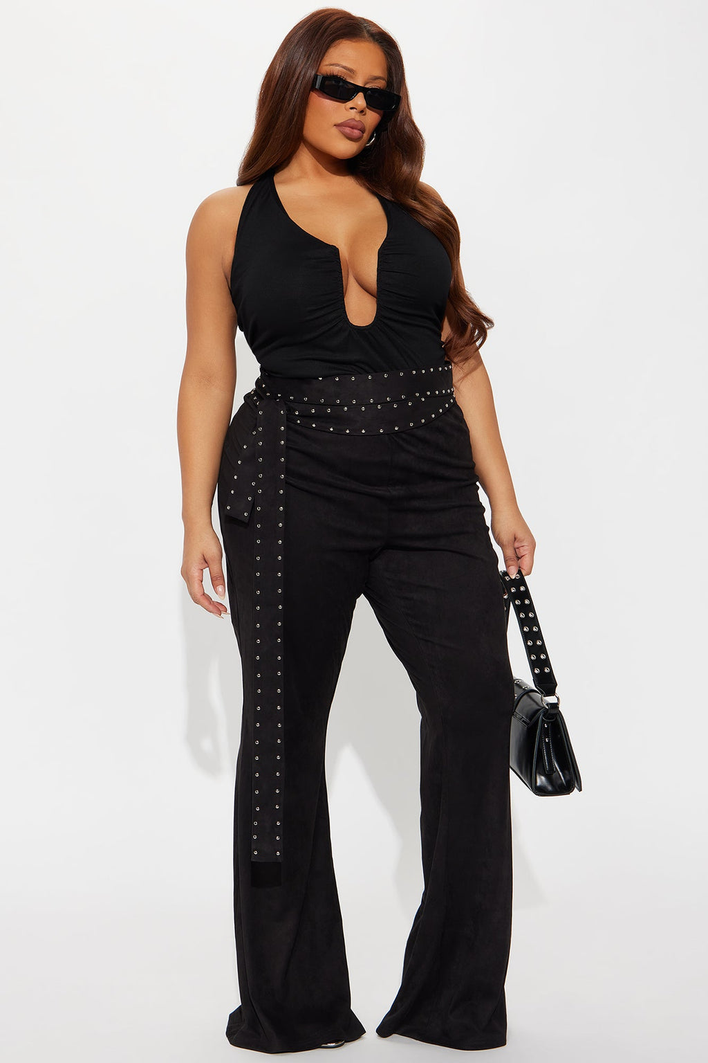 Aniston Faux Suede Flare Pant - Black