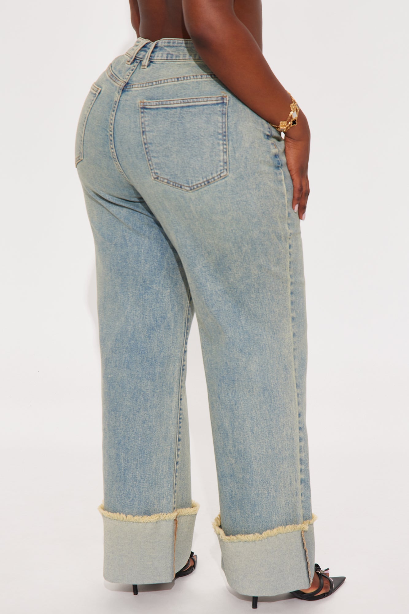 All The While Cuffed Wide Leg Jeans - Vintage Wash