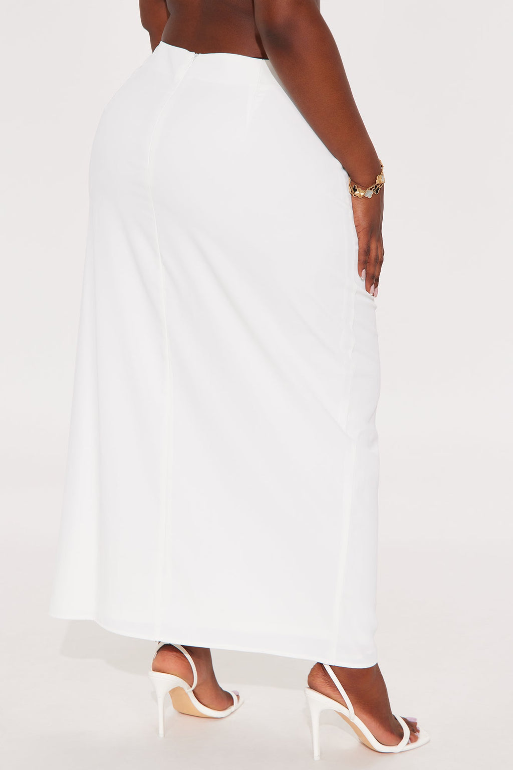 Somewhere In St. Tropez High Rise Ruched Midi Skirt W/ Slit - White