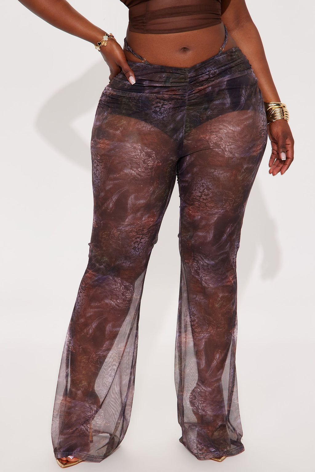 Tempting Aura Mesh Wide Leg Pant - Purple/combo