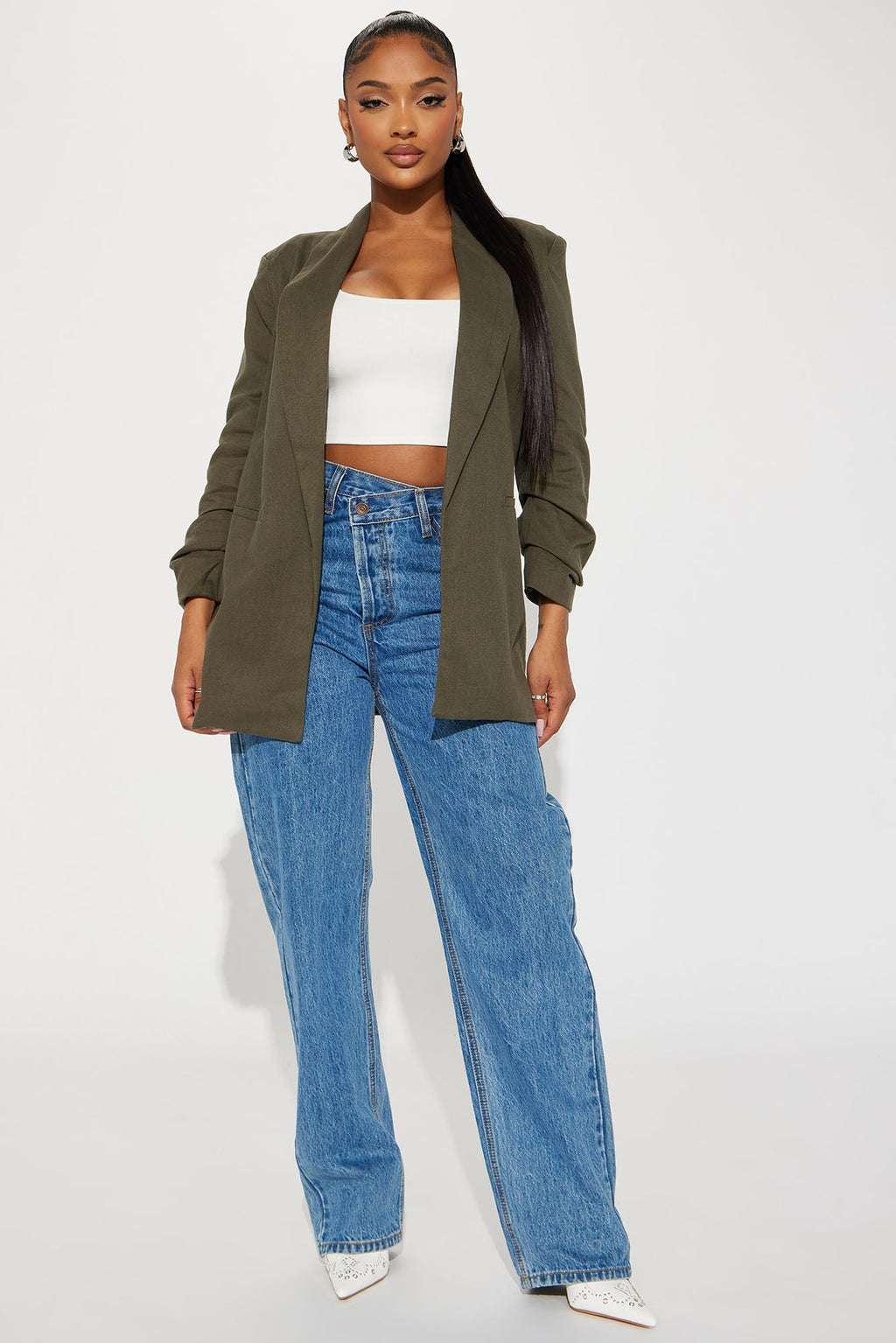 Take My Lead Linen Blazer - Olive