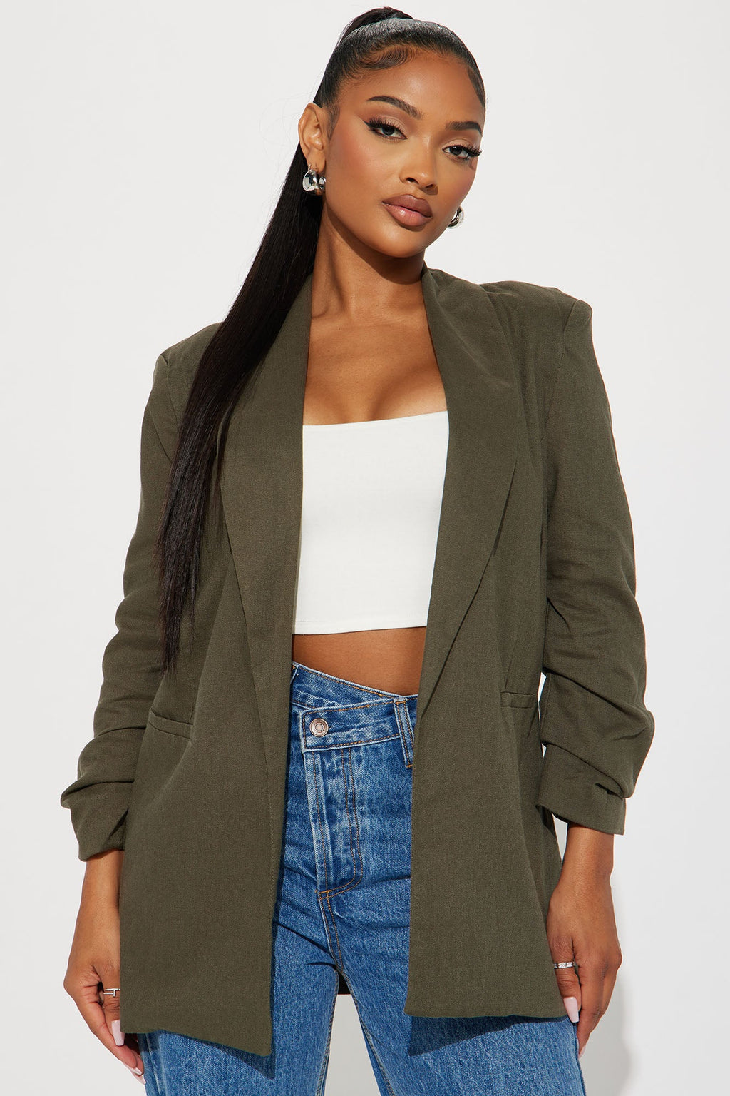 Take My Lead Linen Blazer - Olive