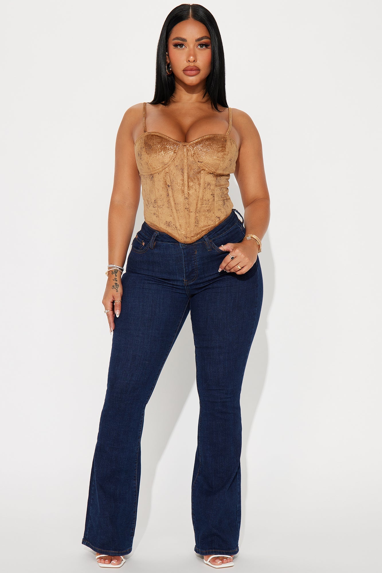 Wesley Faux Suede Corset Top - Camel
