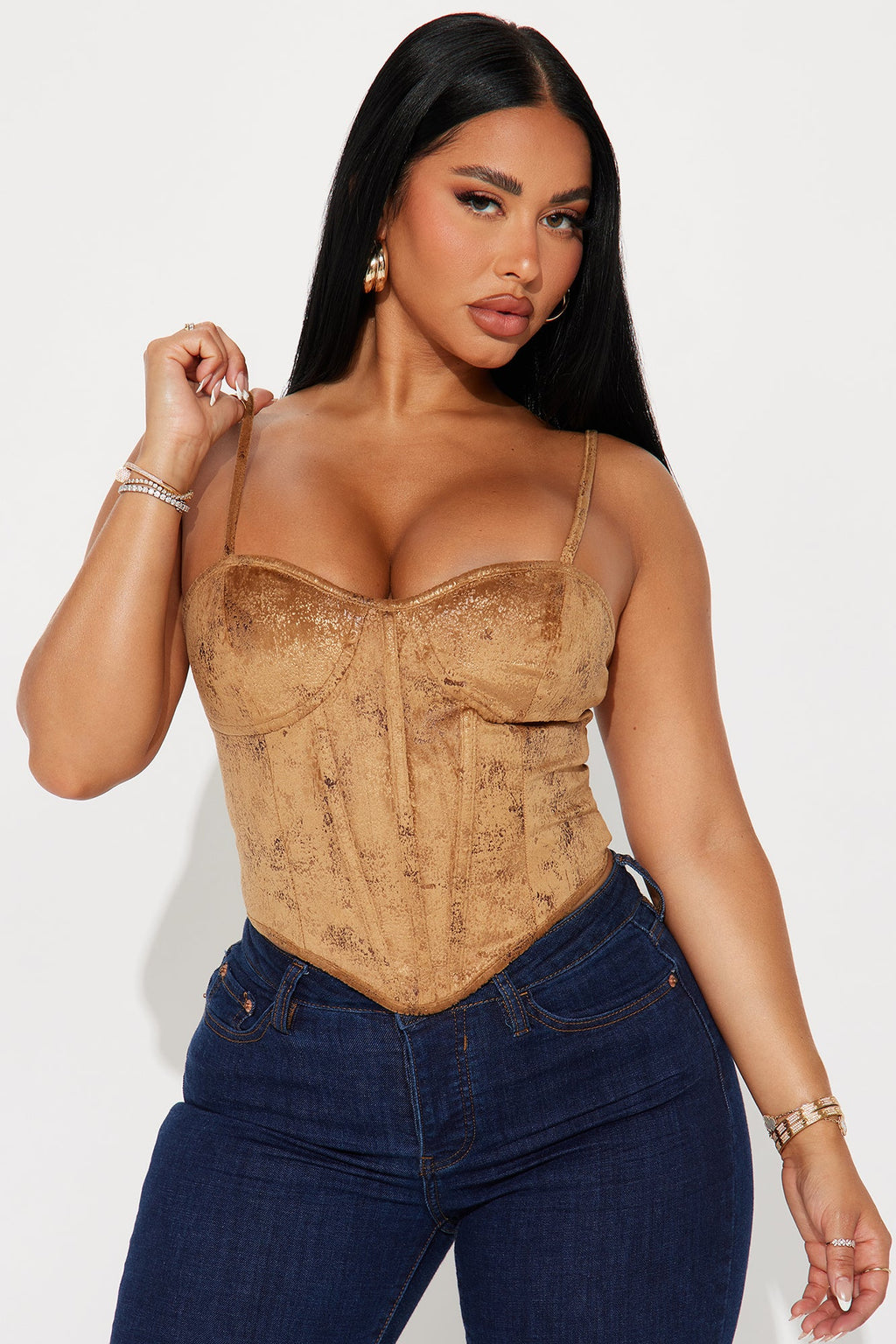 Wesley Faux Suede Corset Top - Camel