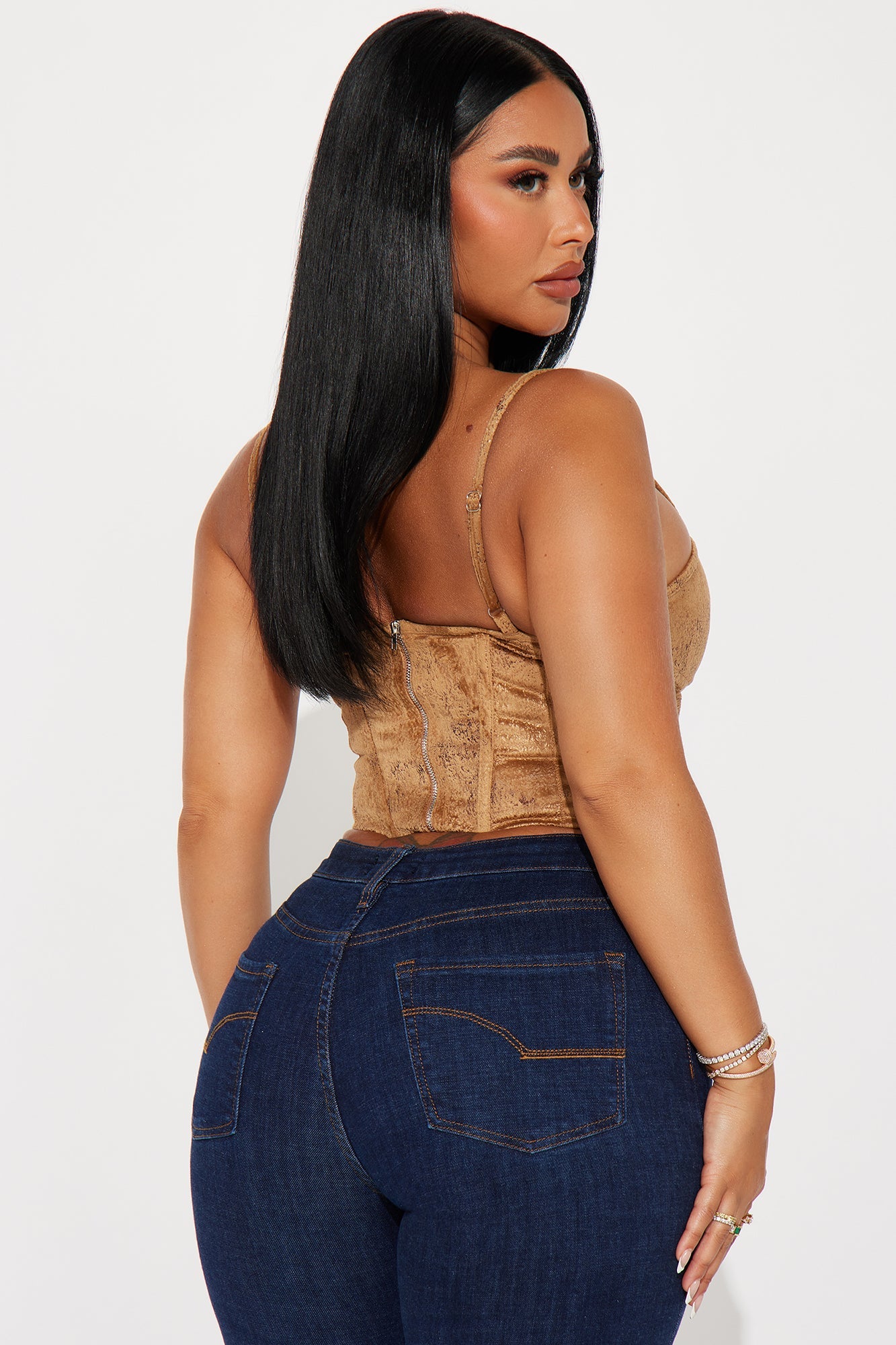 Wesley Faux Suede Corset Top - Camel