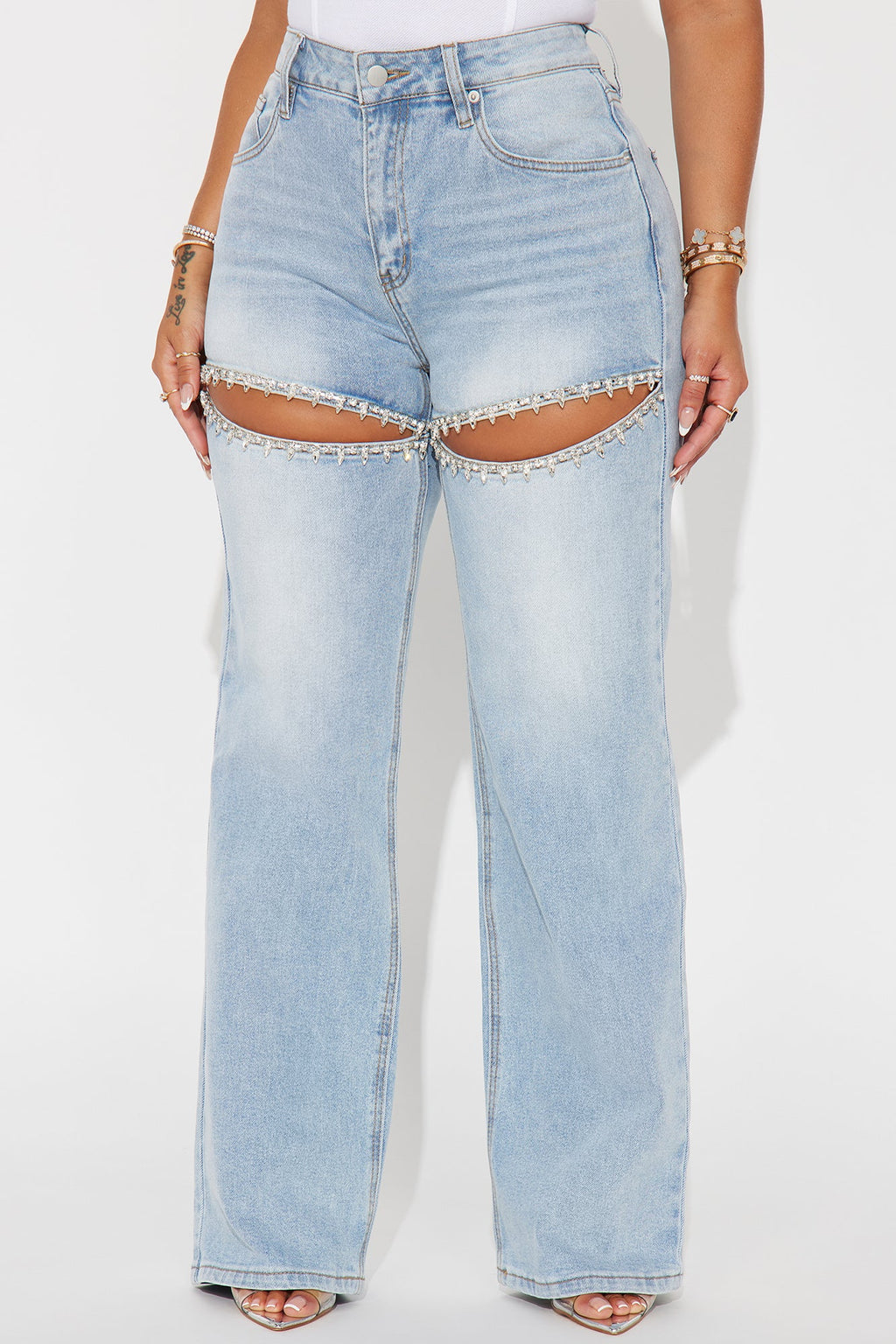 You Belong With Me Stretch Embellished Straight Leg Jeans - Light Wash