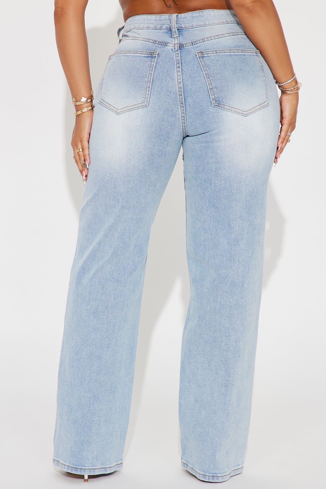 You Belong With Me Stretch Embellished Straight Leg Jeans - Light Wash