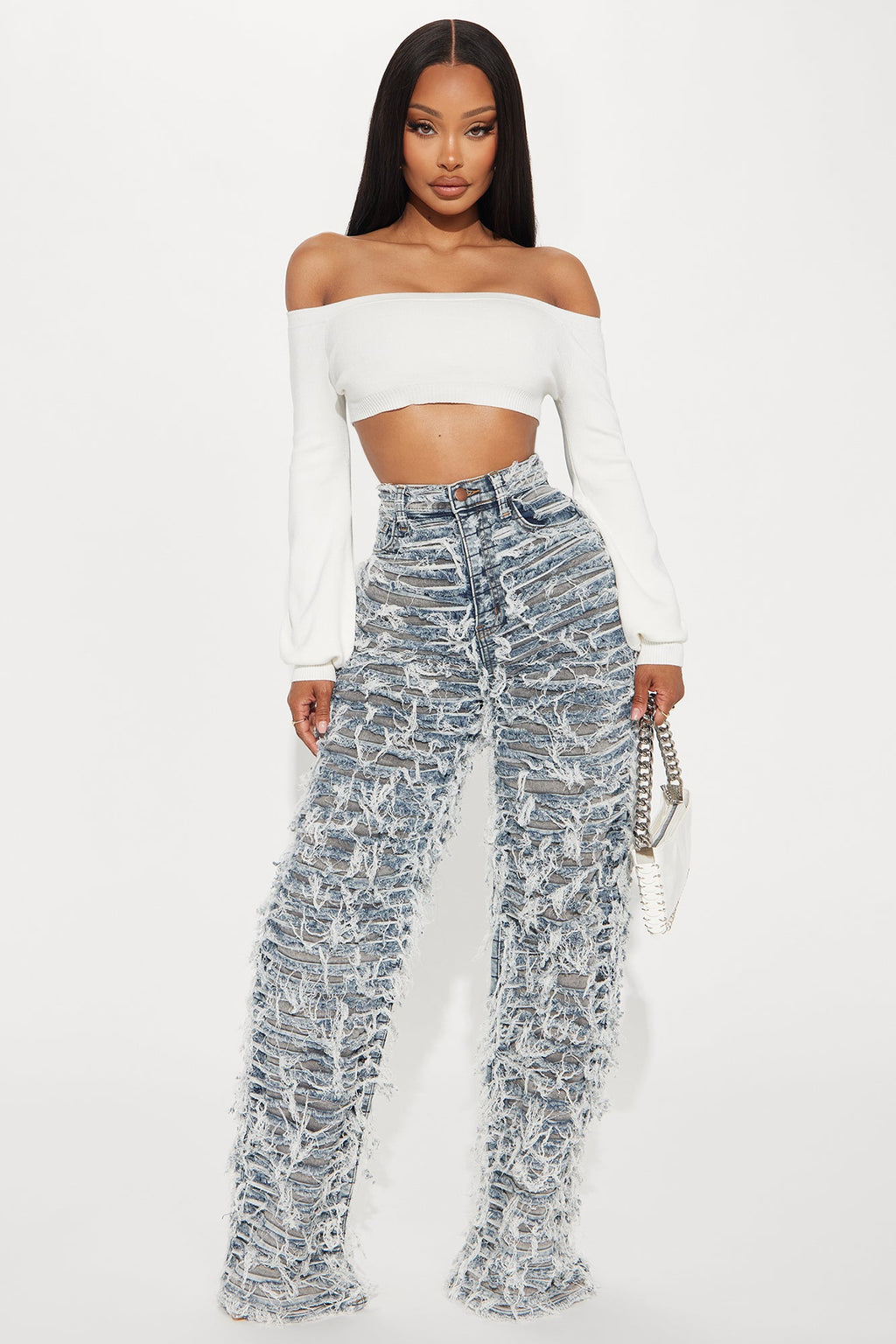 Oh So Shredded Stretch Straight Leg Jeans - Grey/combo
