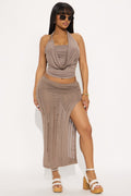 Baddie In Distress Knit Midi Skirt - Taupe