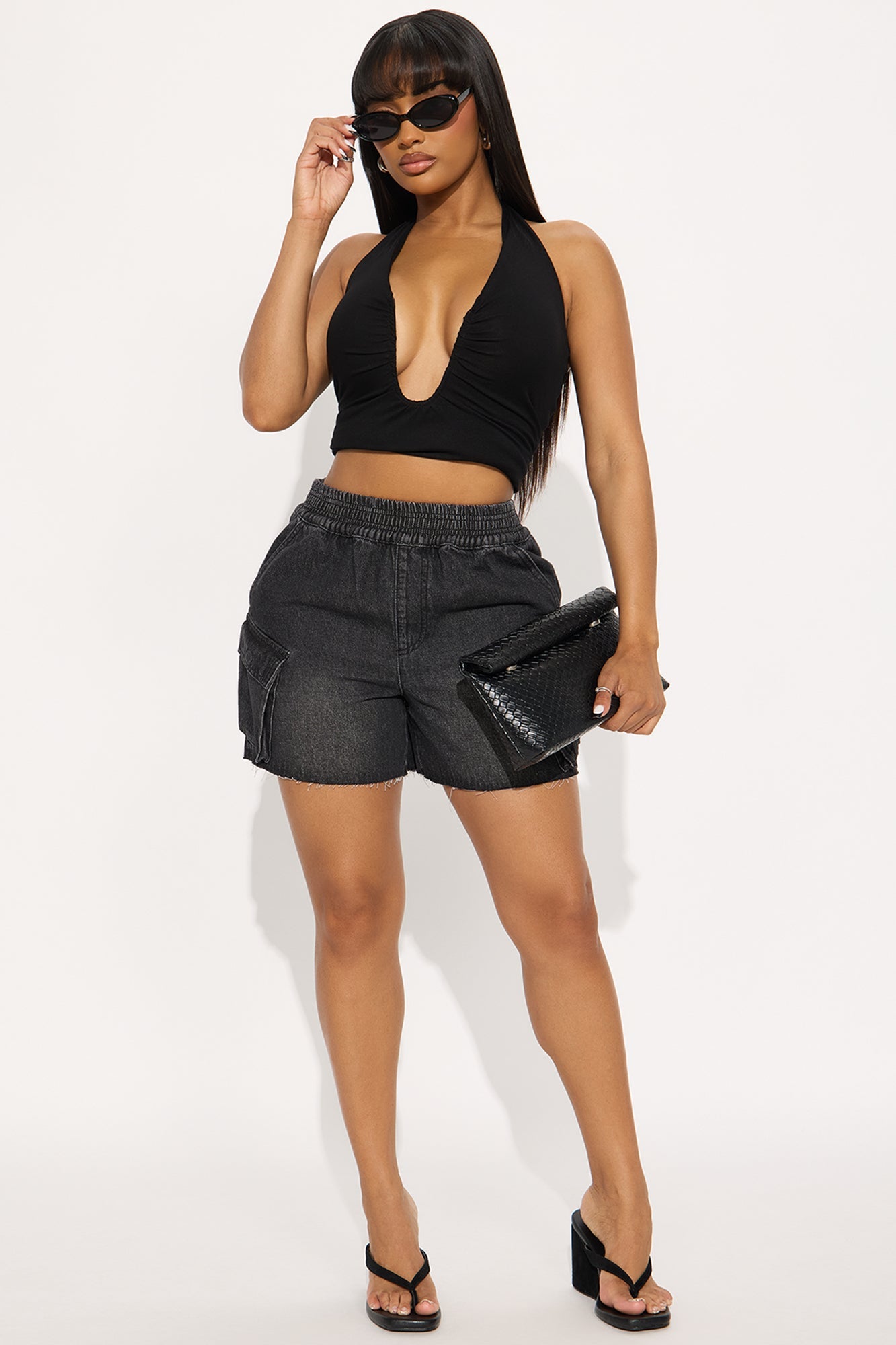 Easy Vibe Cargo Cut Off Denim Shorts - Black Wash
