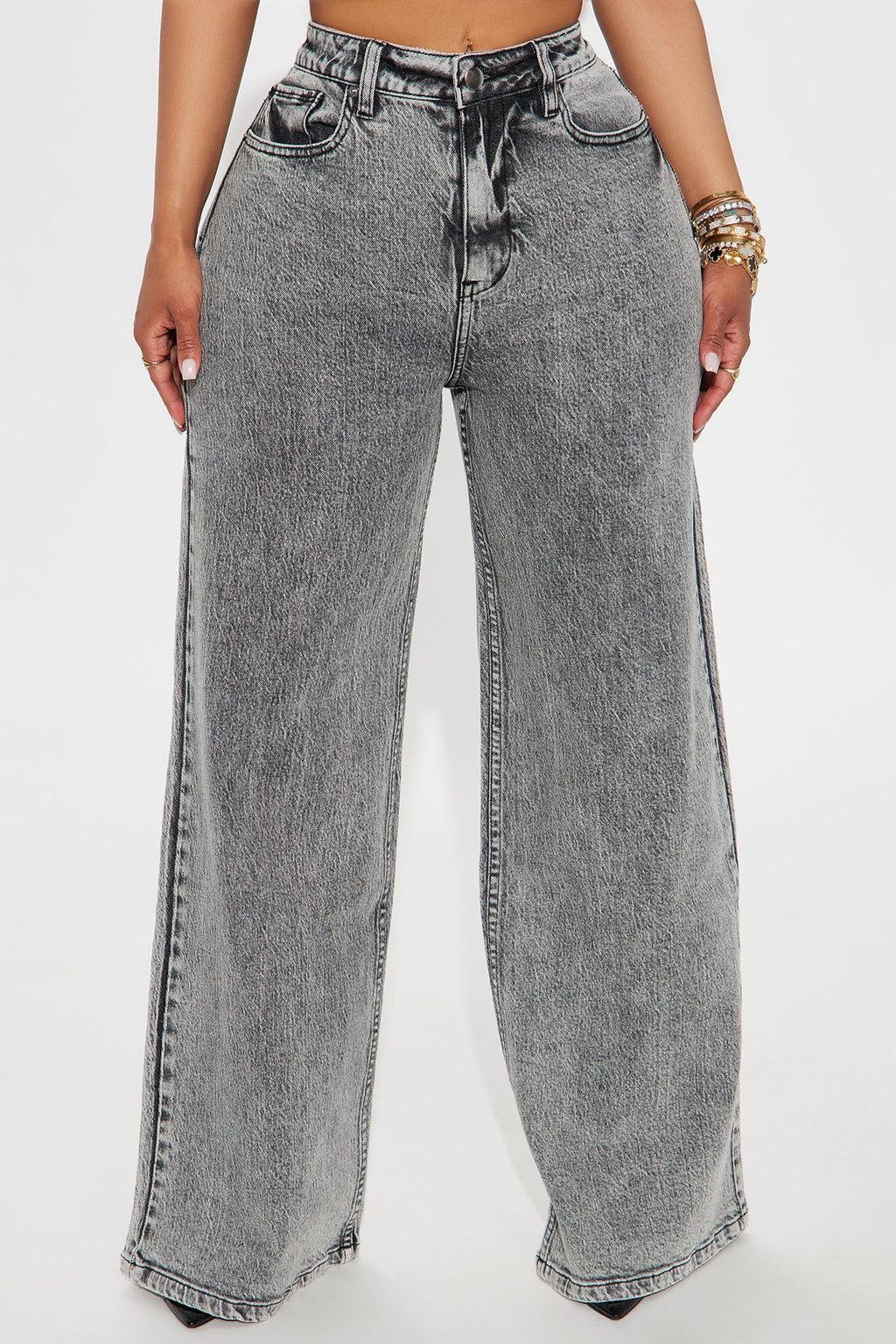 Zora Acid Wash Wide Leg Jeans - Acid Wash Grey