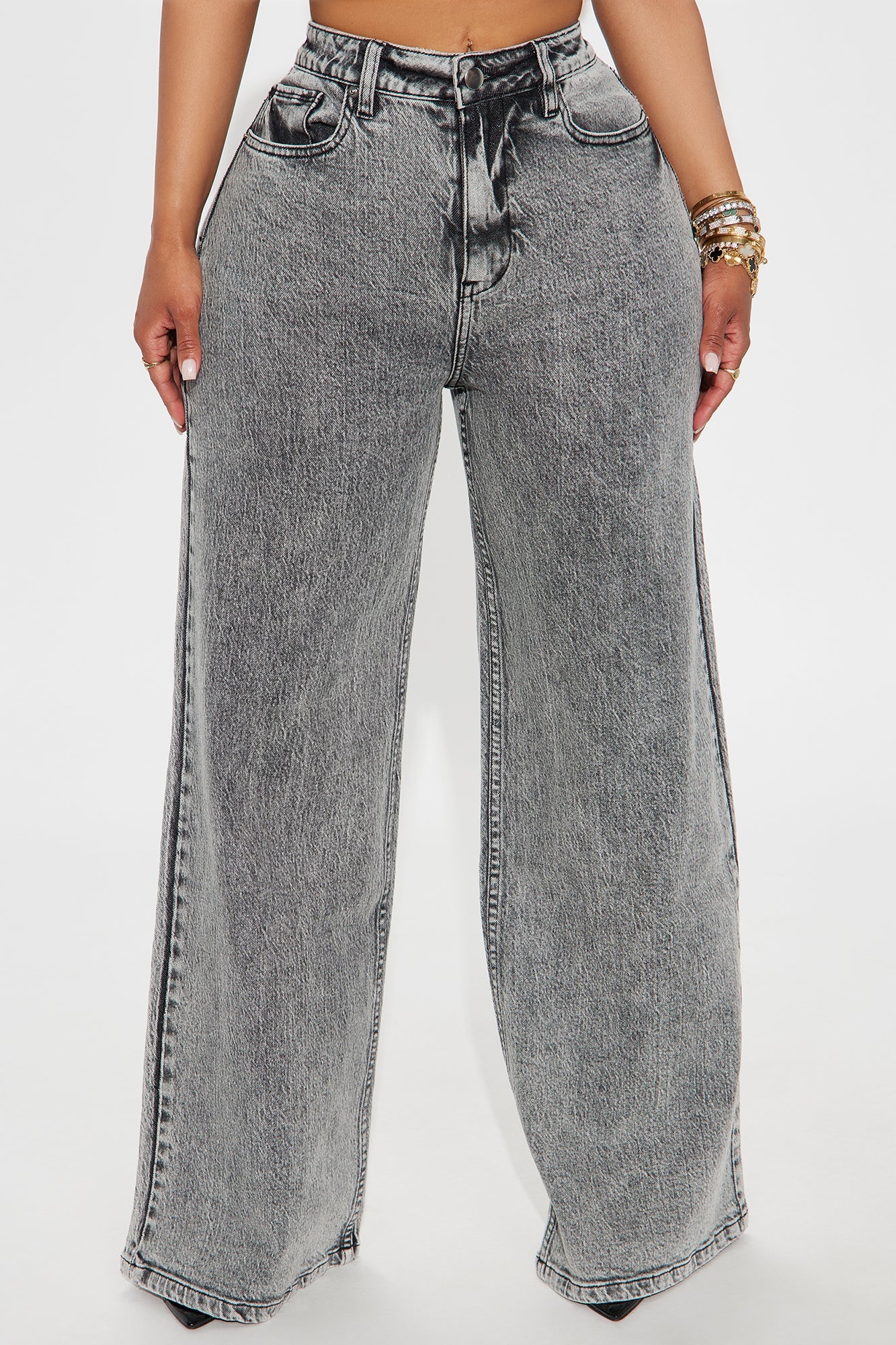 Zora Acid Wash Wide Leg Jeans - Acid Wash Grey